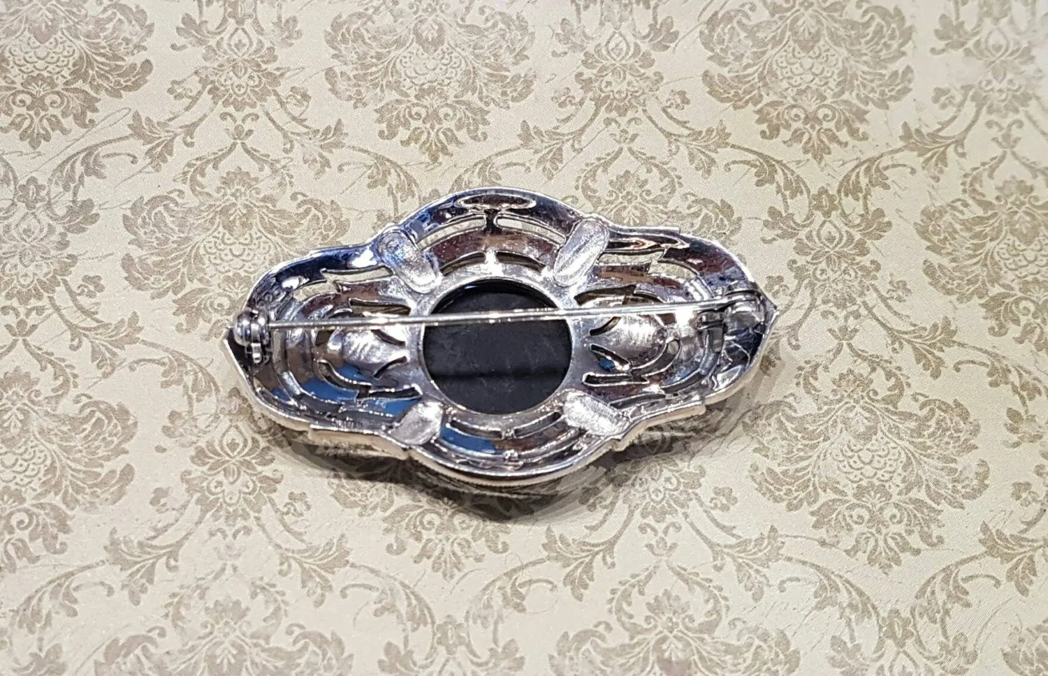 Black Onyx Brooch Art Deco Style