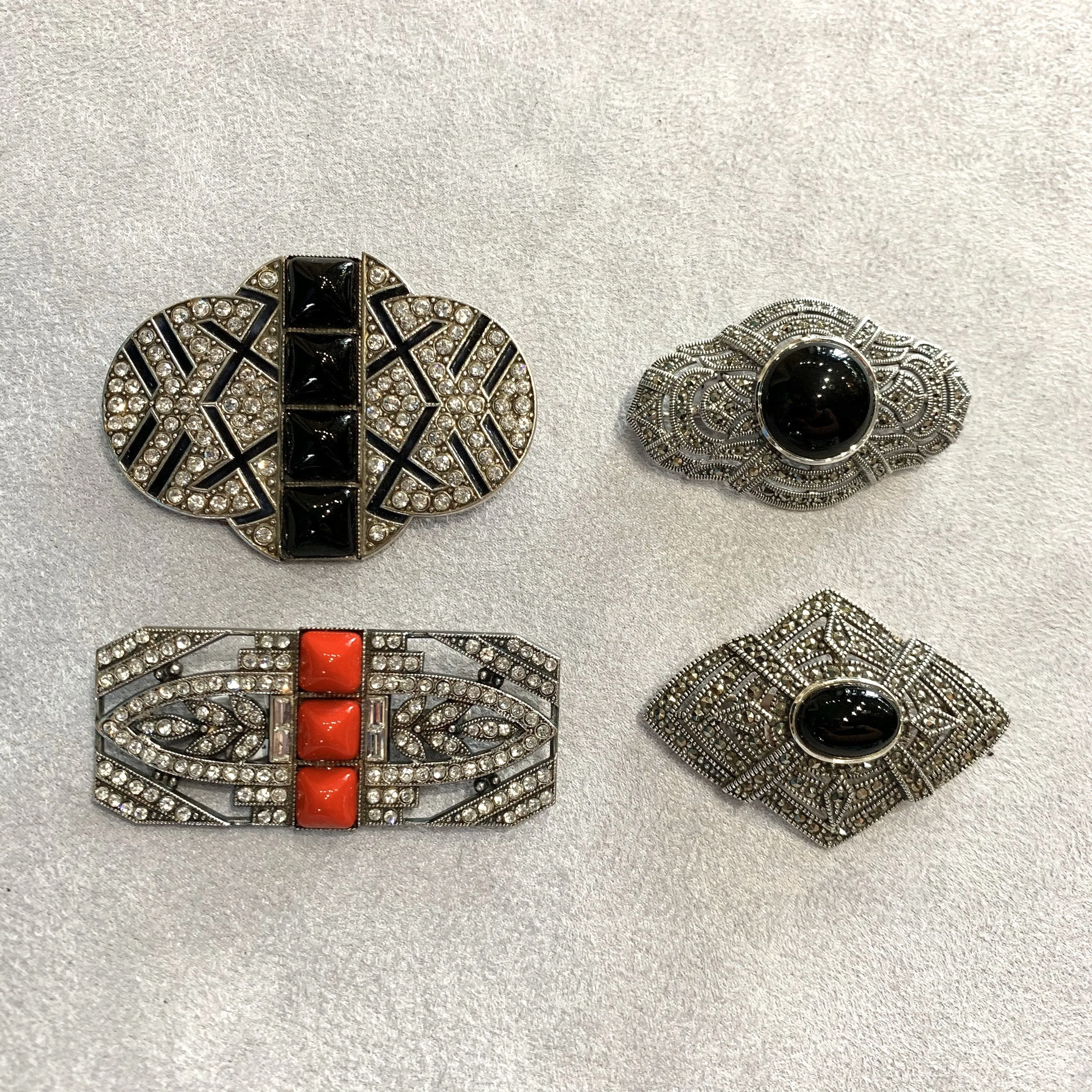 Black Onyx Brooch Art Deco Style