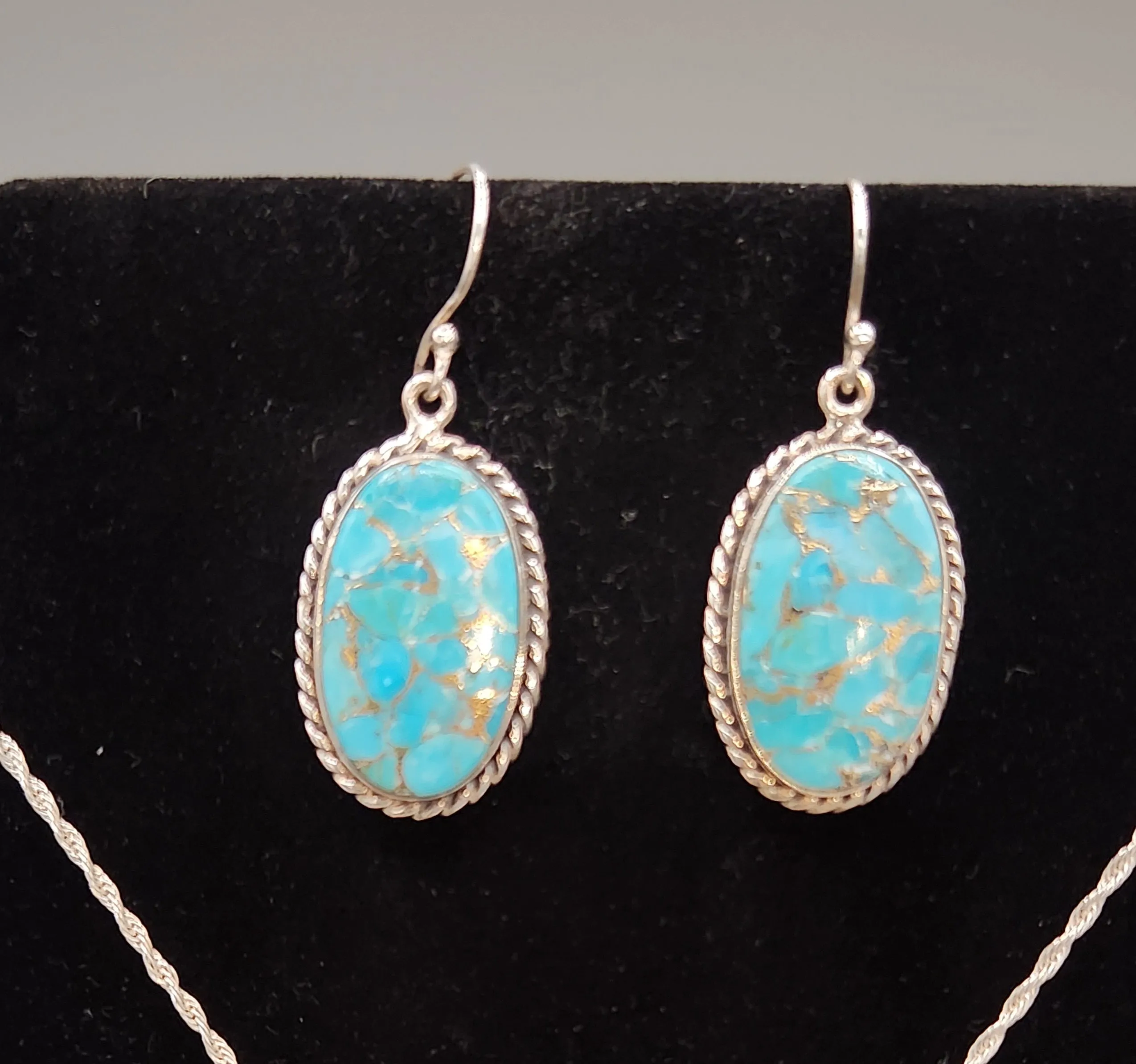 BLUE COPPER TURQUOISE NECKLACE AND EARRING SET