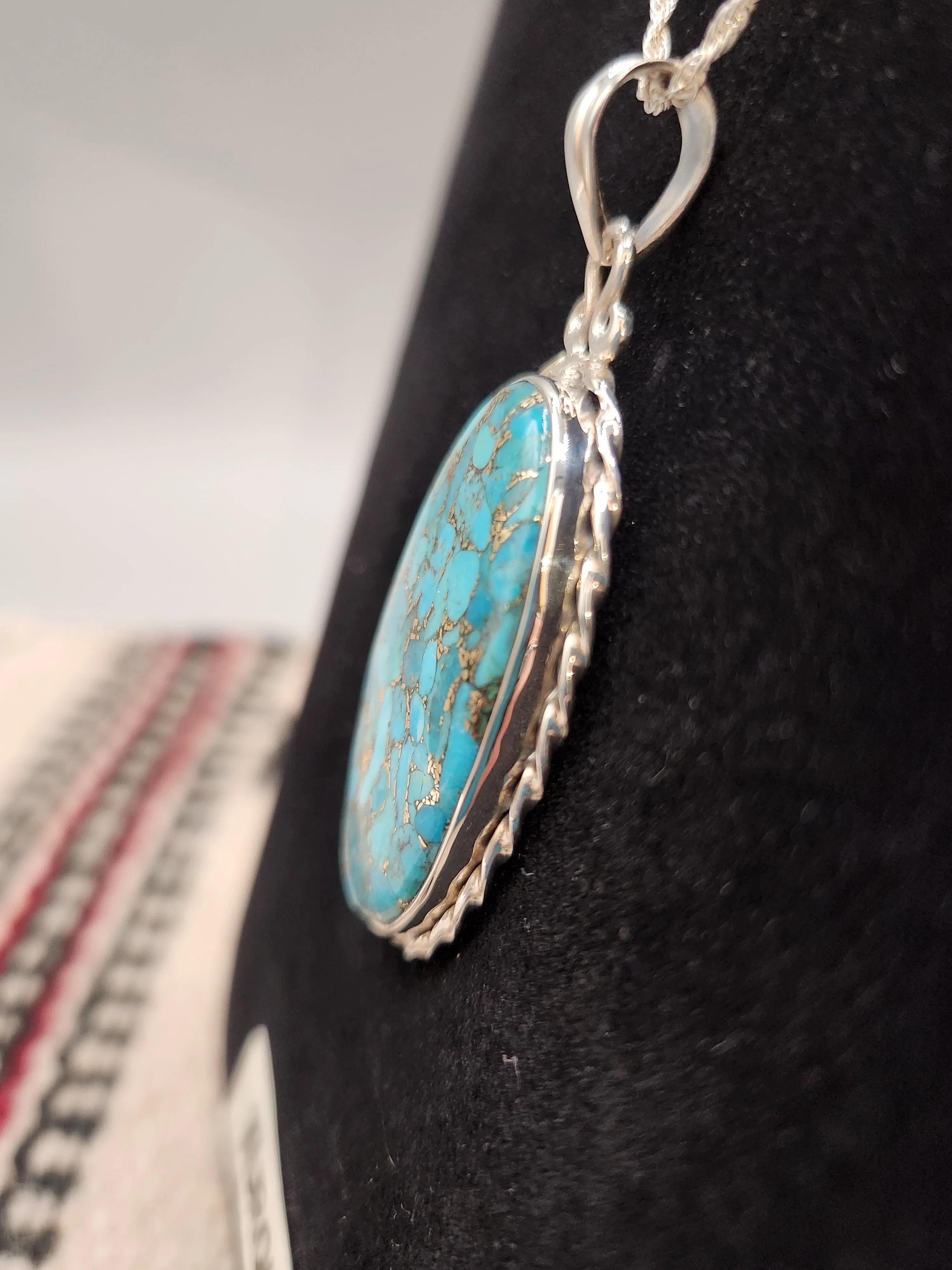 BLUE COPPER TURQUOISE NECKLACE AND EARRING SET