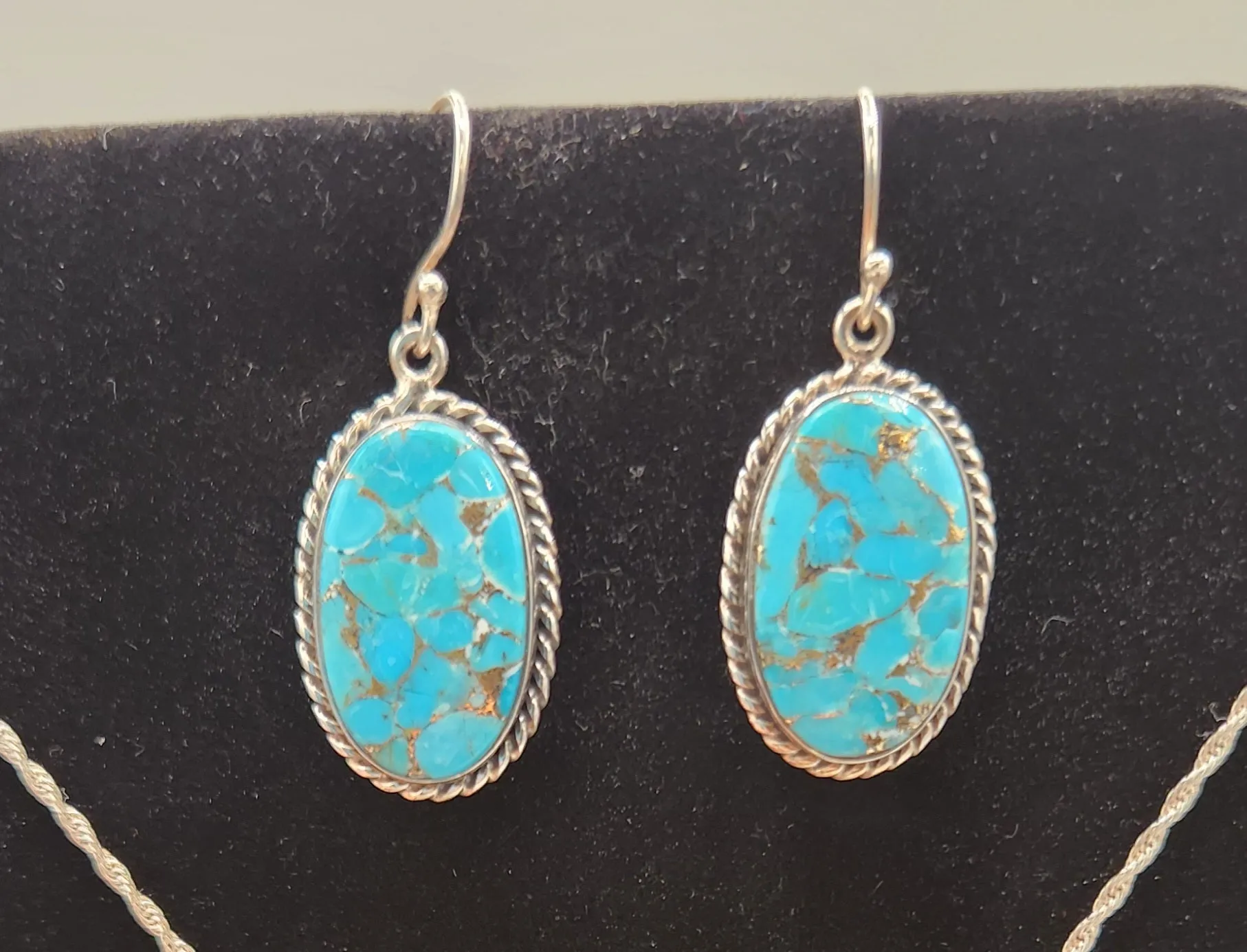 BLUE COPPER TURQUOISE NECKLACE AND EARRING SET