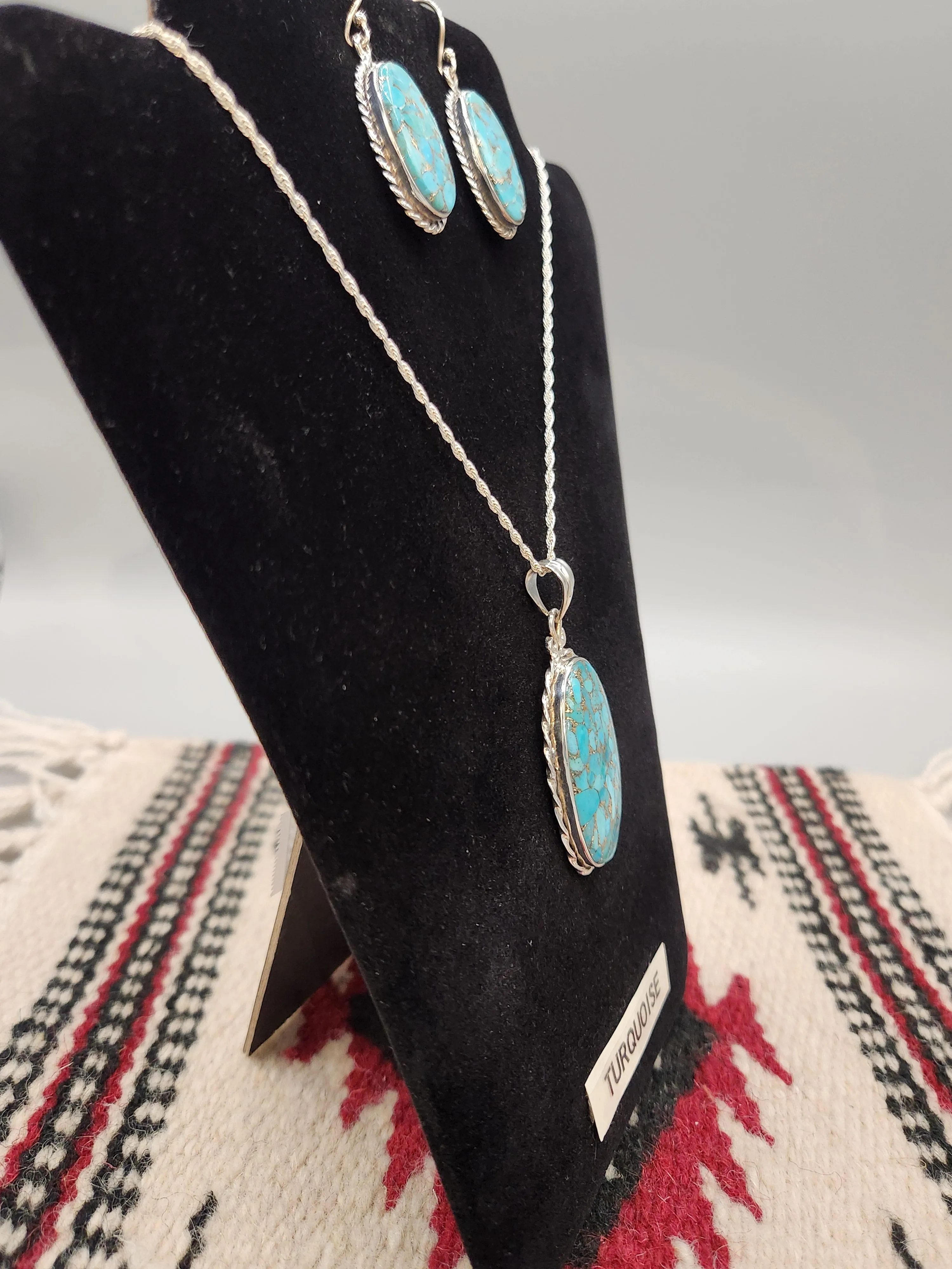 BLUE COPPER TURQUOISE NECKLACE AND EARRING SET