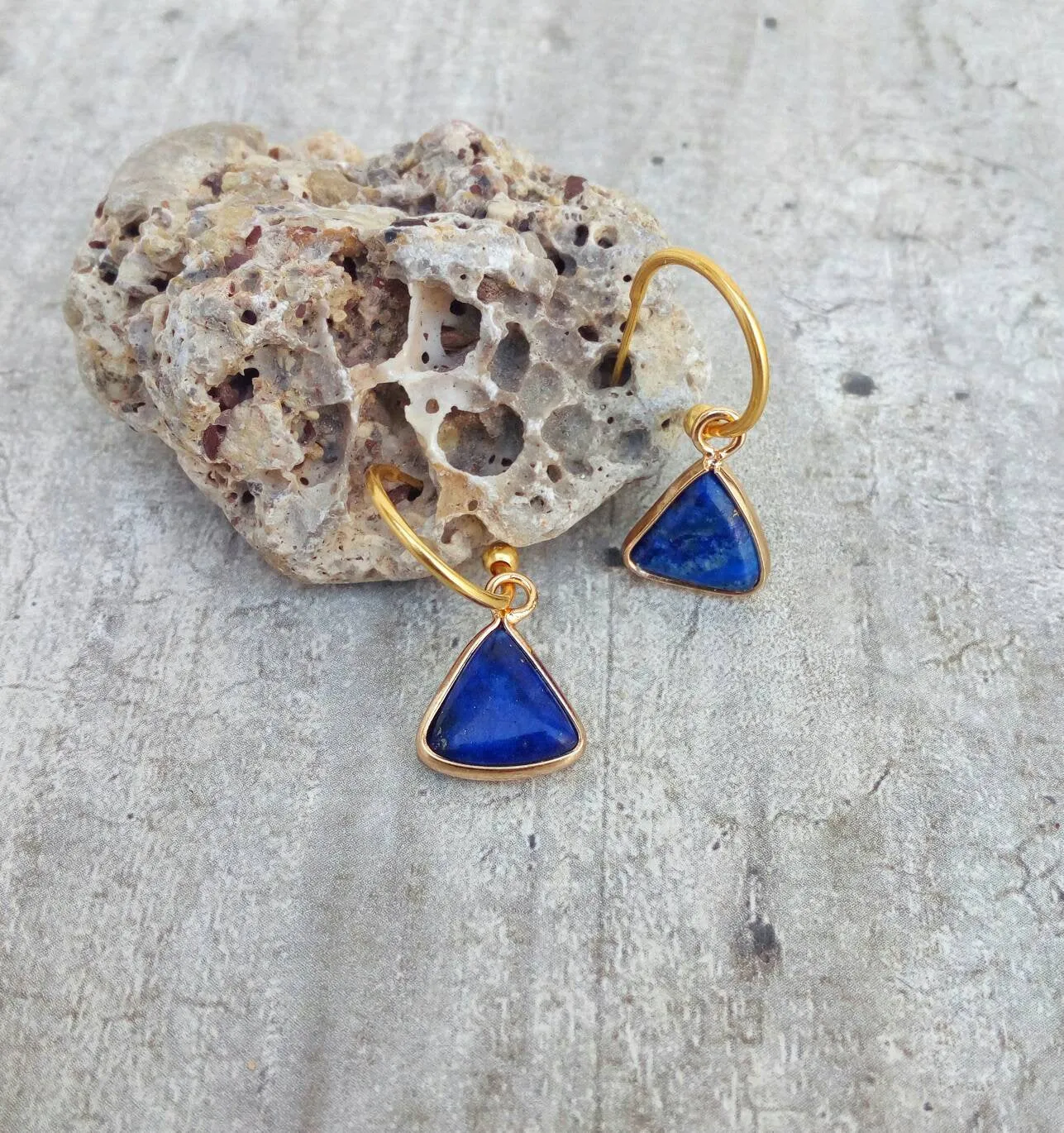 Blue Hoop Earrings, Lapis Earrings, Navy Blue Bridesmaid Jewelry
