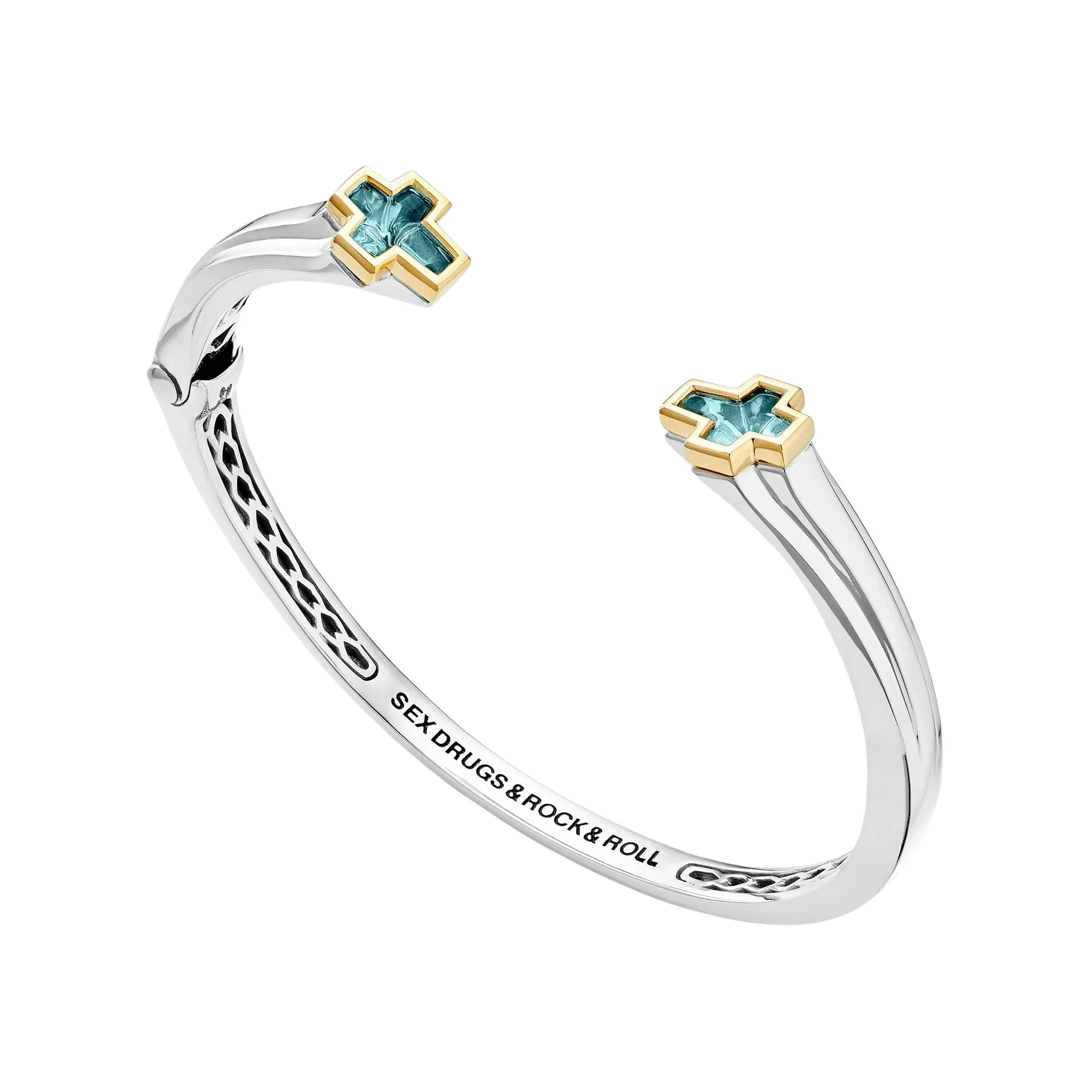 Blue Topaz Cross Sex Drugs & Rock & Roll Bracelet