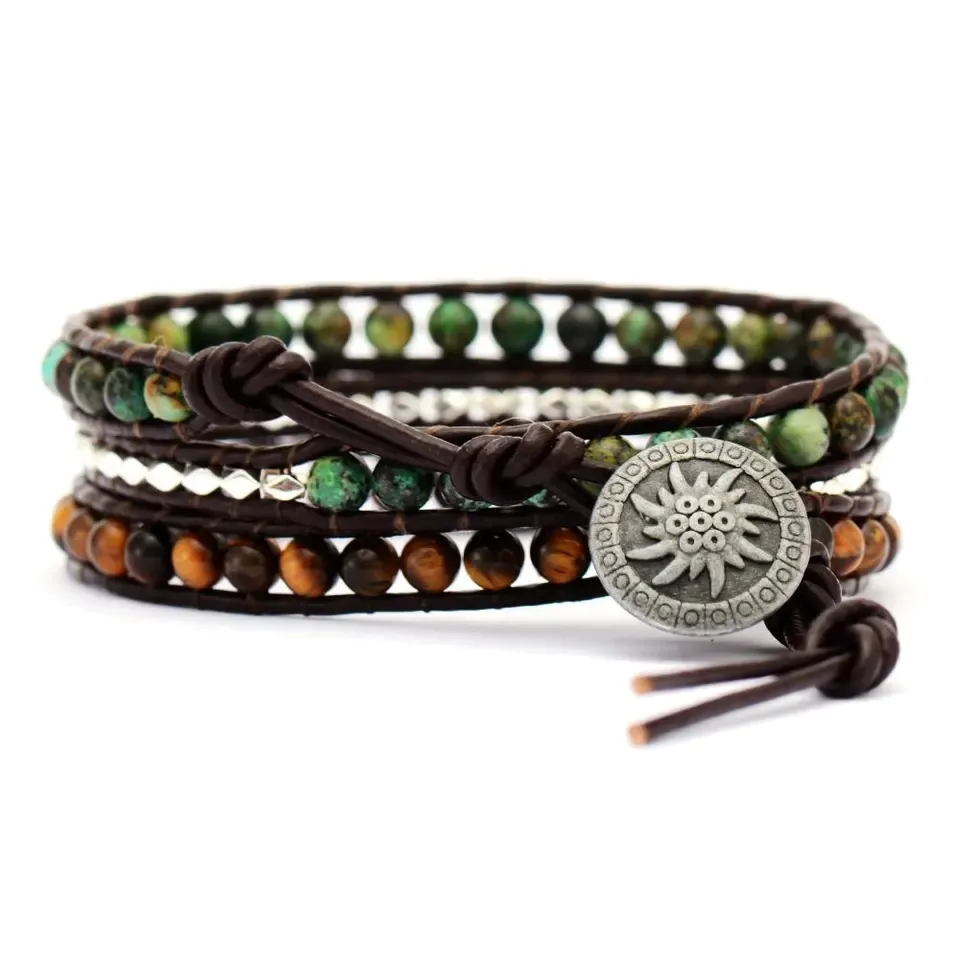Bracelet Pour Homme en Œil de Tigre et Turquoise Africain