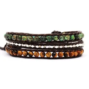 Bracelet Pour Homme en Œil de Tigre et Turquoise Africain