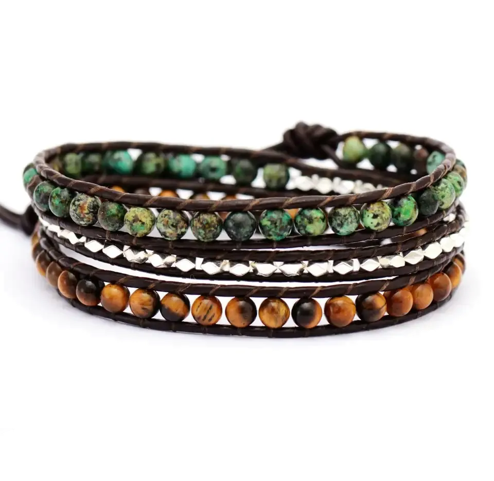 Bracelet Pour Homme en Œil de Tigre et Turquoise Africain