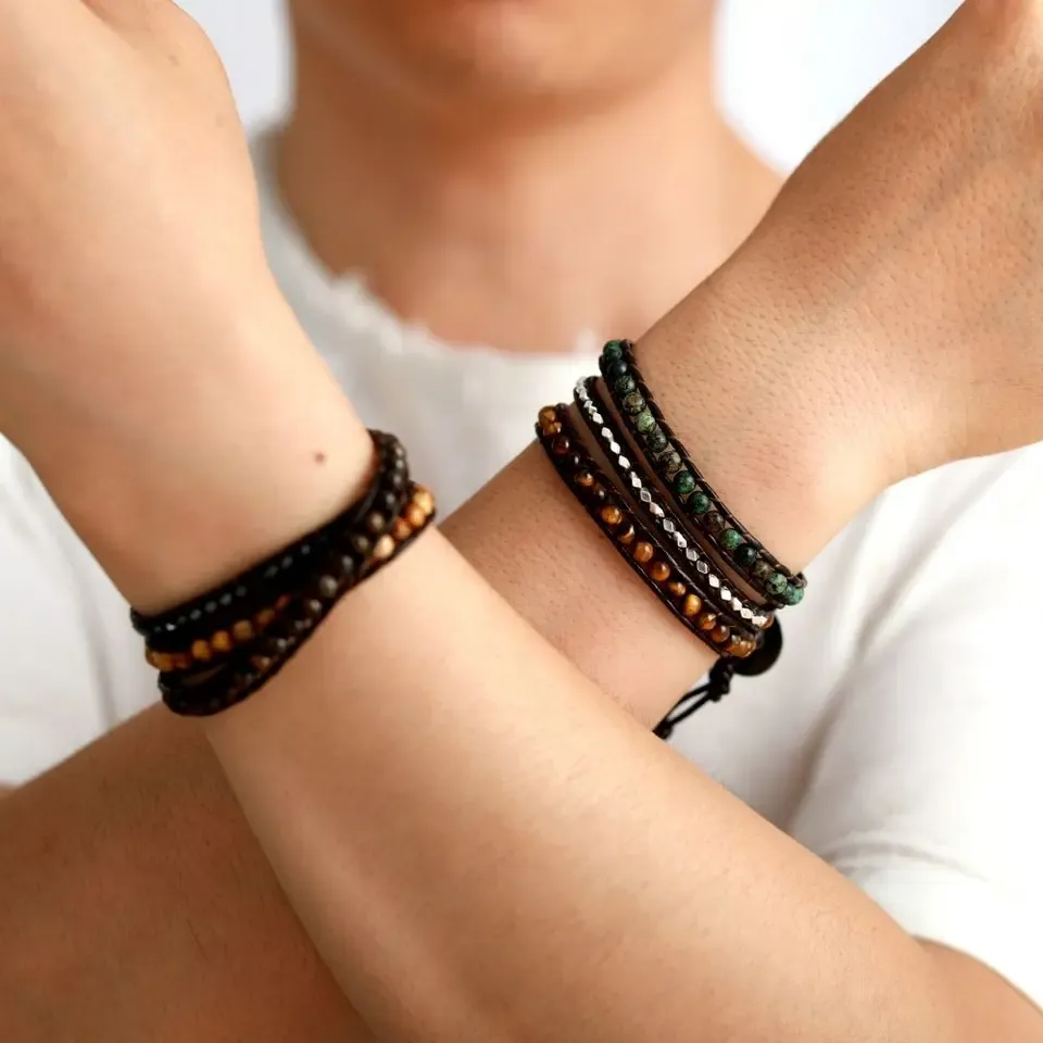 Bracelet Pour Homme en Œil de Tigre et Turquoise Africain