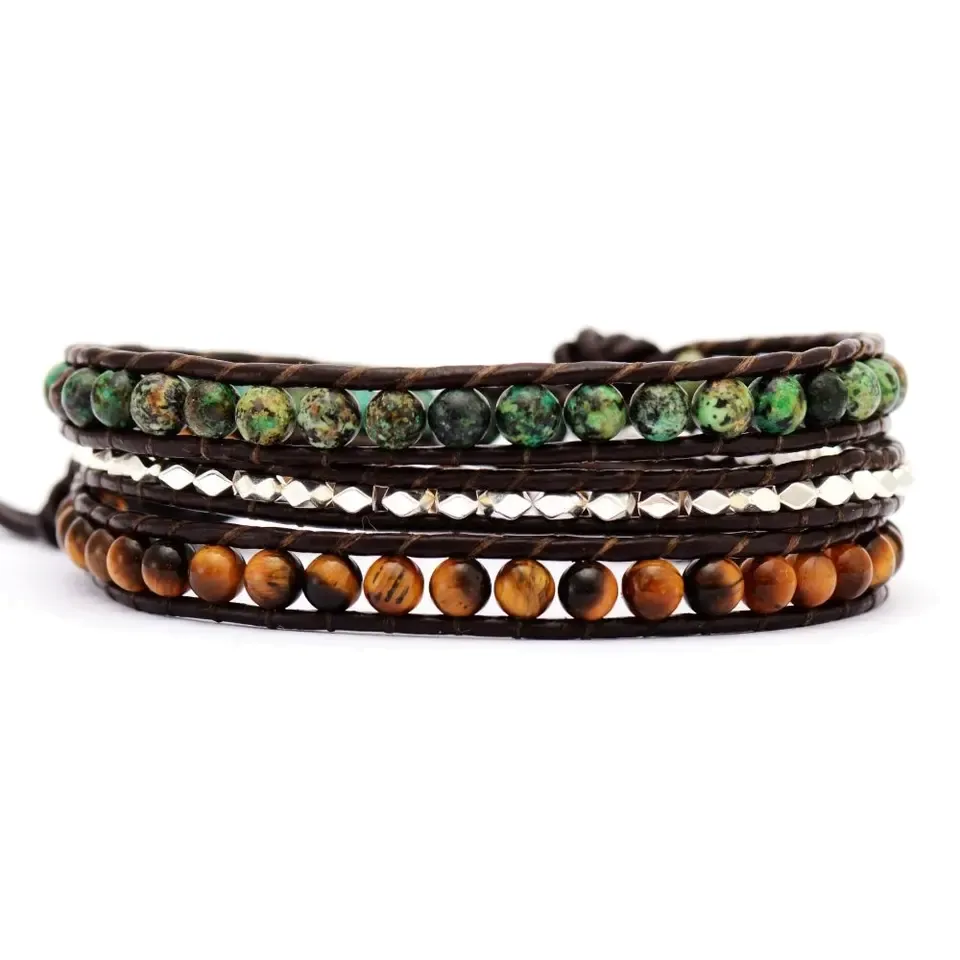 Bracelet Pour Homme en Œil de Tigre et Turquoise Africain