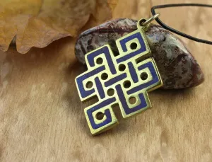 Brass and Lapis Eternal Knot Pendant