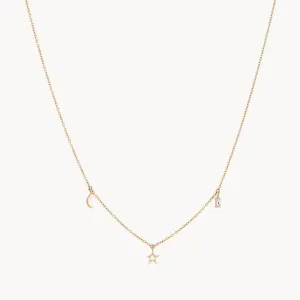 Bright star baguette necklace - yellow gold, diamond, opal