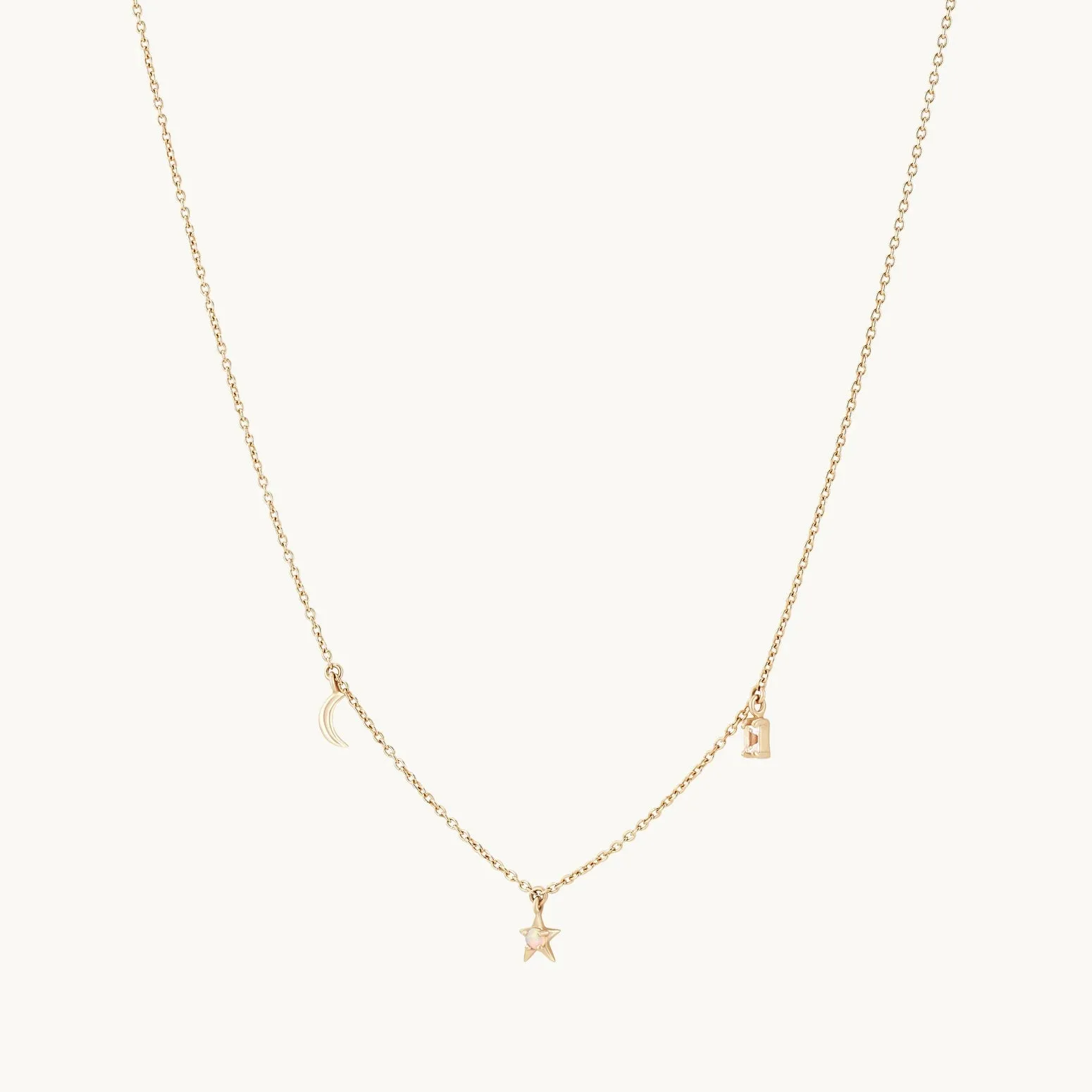 Bright star baguette necklace - yellow gold, diamond, opal