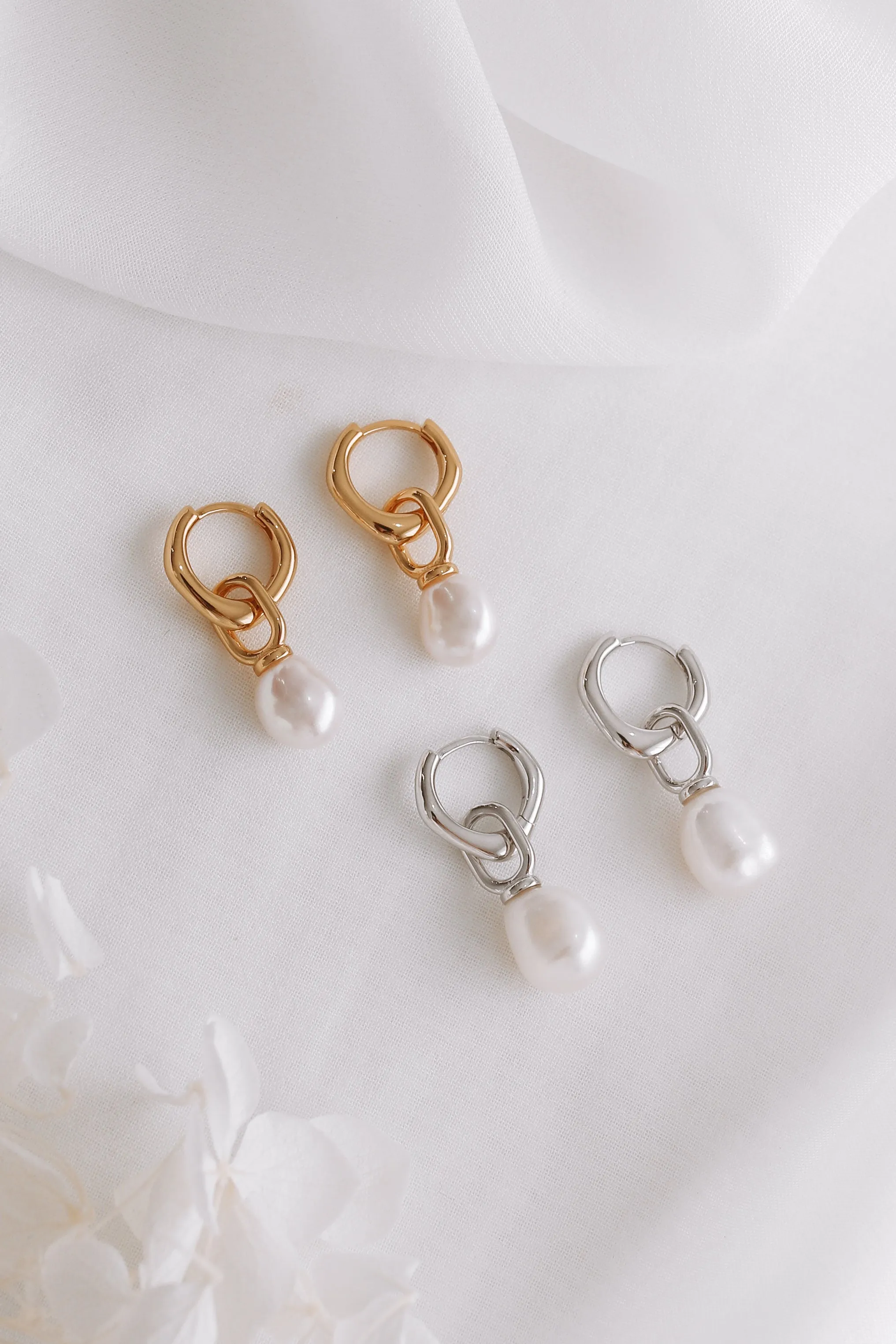 Bronte - 18ct Plated Sterling Silver Pearl Hoops