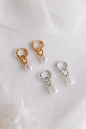 Bronte - 18ct Plated Sterling Silver Pearl Hoops