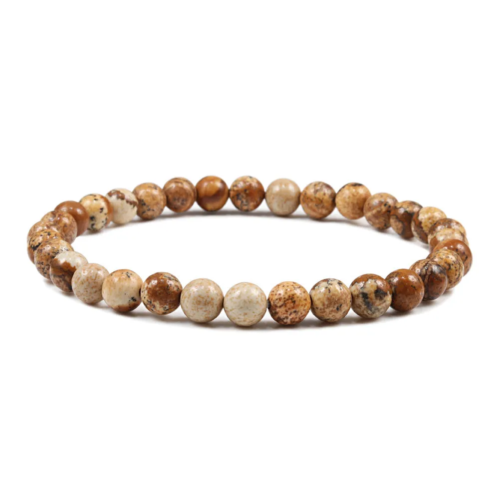 White 6mm Picture Stone Buddha Pearl Bracelet