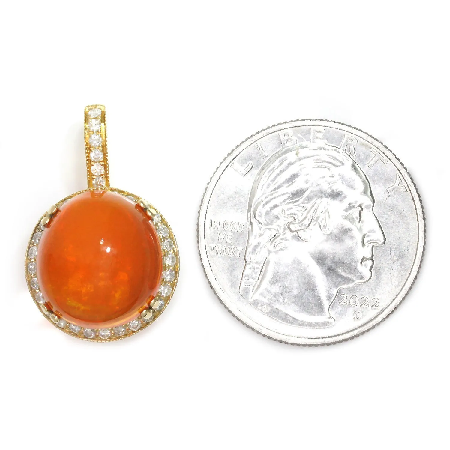 Cabochon Fire Opal Pendant with Diamonds Yellow Gold 10.12ct