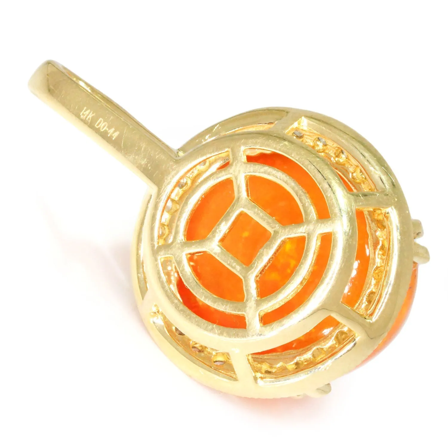 Cabochon Fire Opal Pendant with Diamonds Yellow Gold 10.12ct