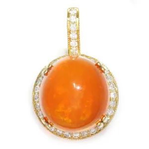 Cabochon Fire Opal Pendant with Diamonds Yellow Gold 10.12ct