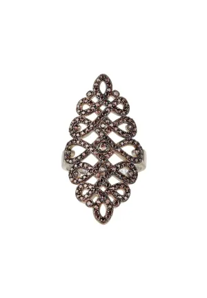 Calligraphy Wave Cocktail Ring Chocolate Brown Silver