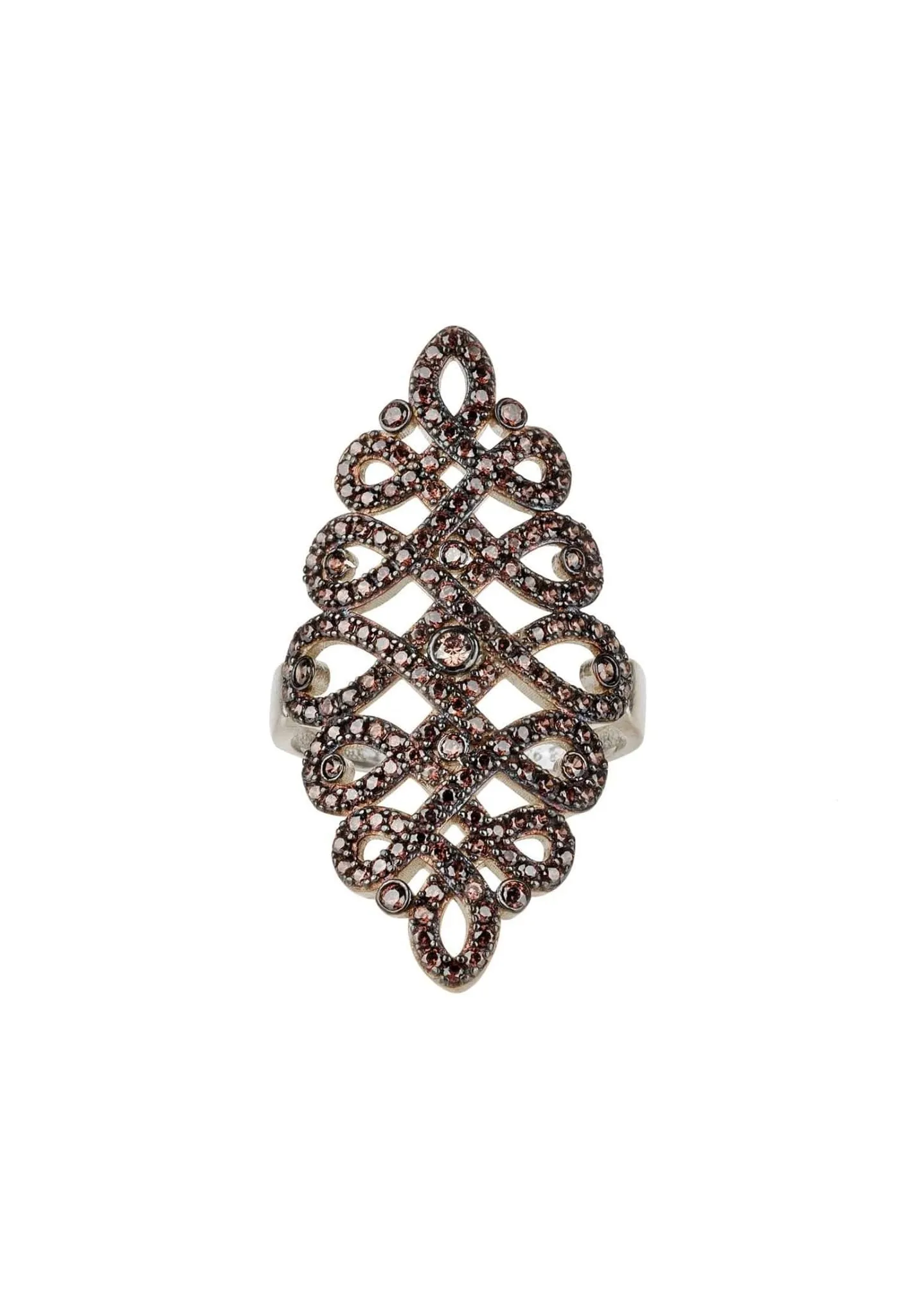 Calligraphy Wave Cocktail Ring Chocolate Brown Silver