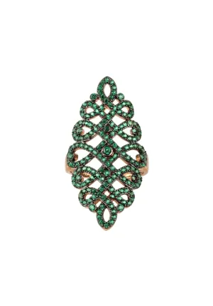 Calligraphy Wave Cocktail Ring Emerald Green Rosegold