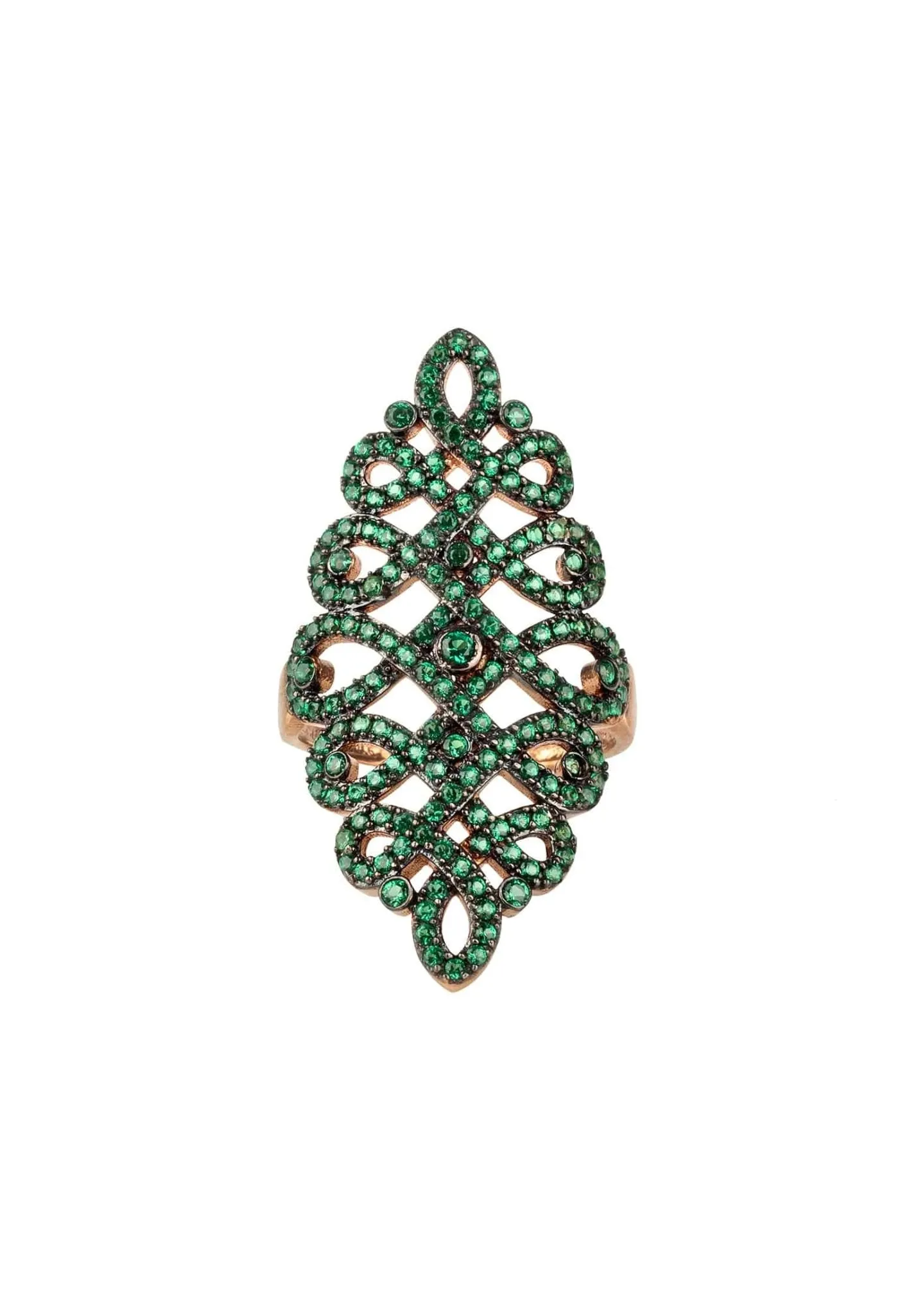Calligraphy Wave Cocktail Ring Emerald Green Rosegold