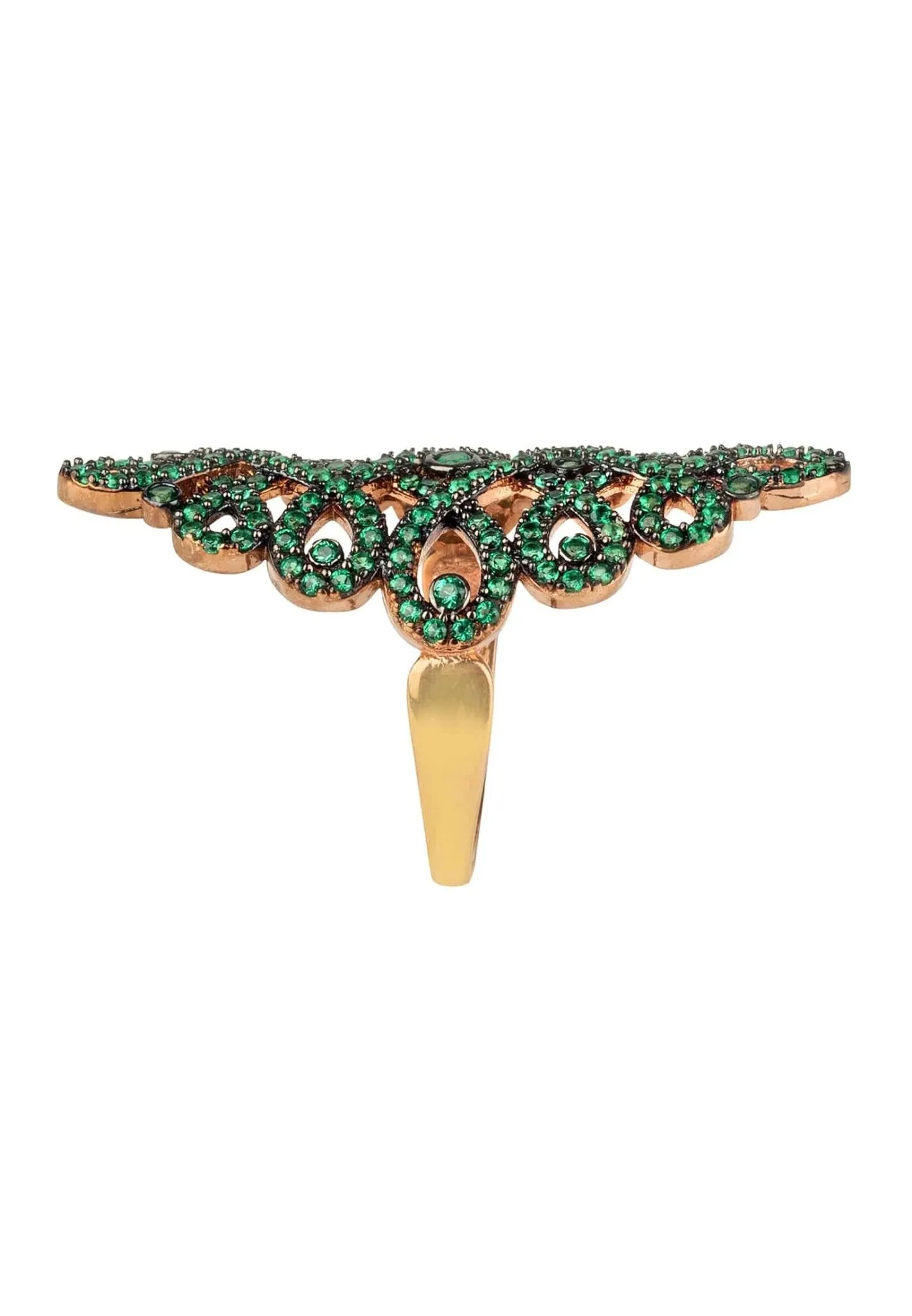 Calligraphy Wave Cocktail Ring Emerald Green Rosegold