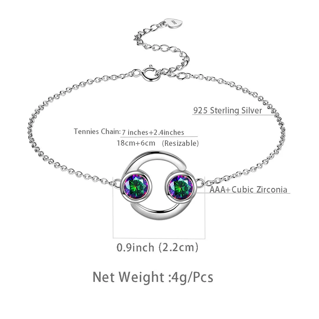 Cancer Bracelet Women Girls Jewelry Birthday Gift Mystic Topaz Sterling Silver