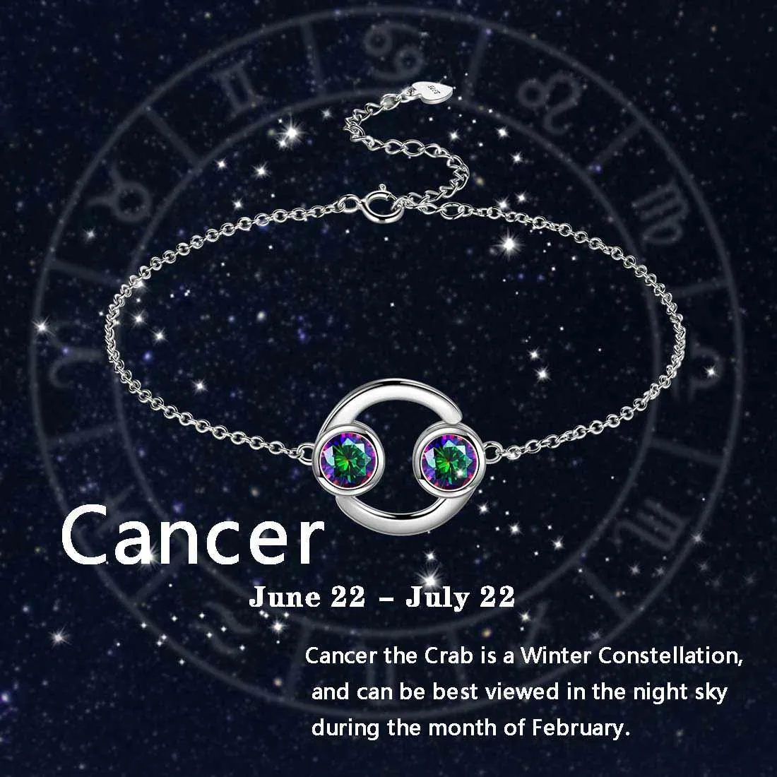 Cancer Bracelet Women Girls Jewelry Birthday Gift Mystic Topaz Sterling Silver