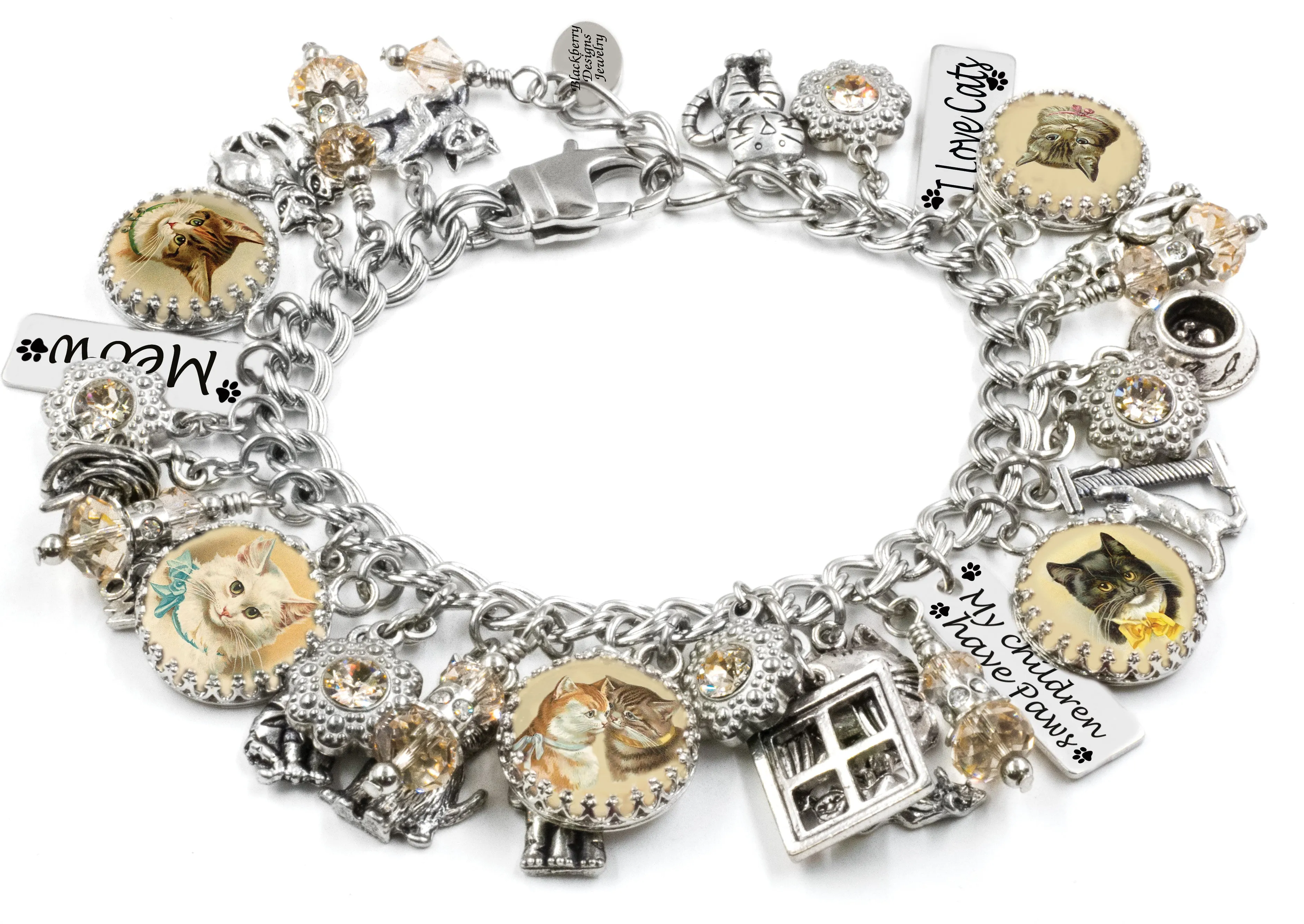 Cat and Kitten Silver Charm Bracelet