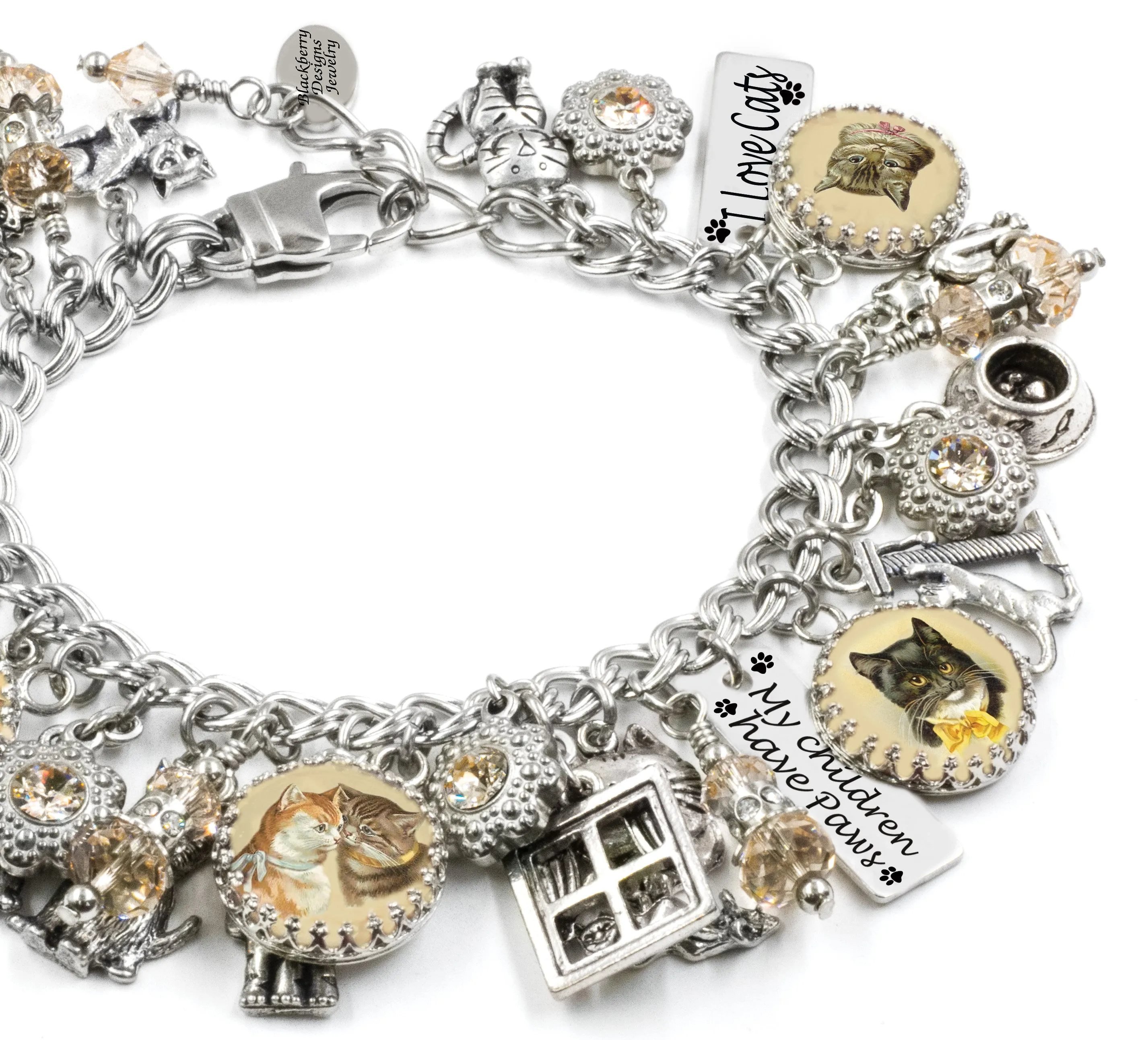 Cat and Kitten Silver Charm Bracelet