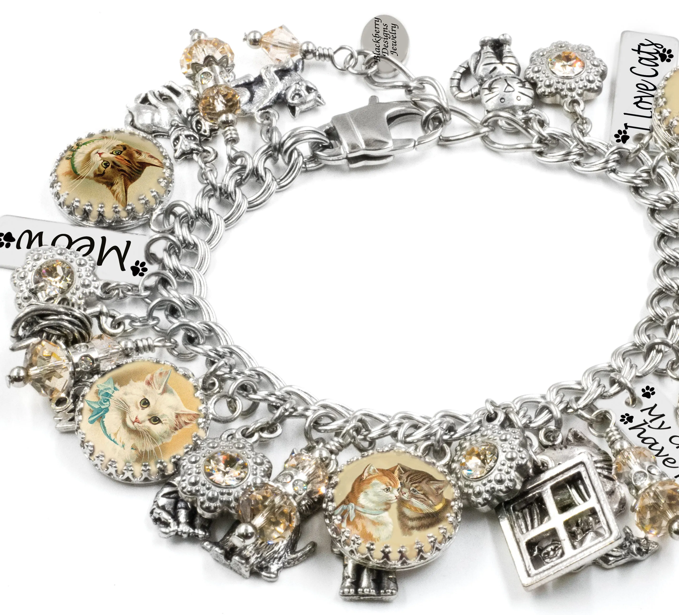Cat and Kitten Silver Charm Bracelet