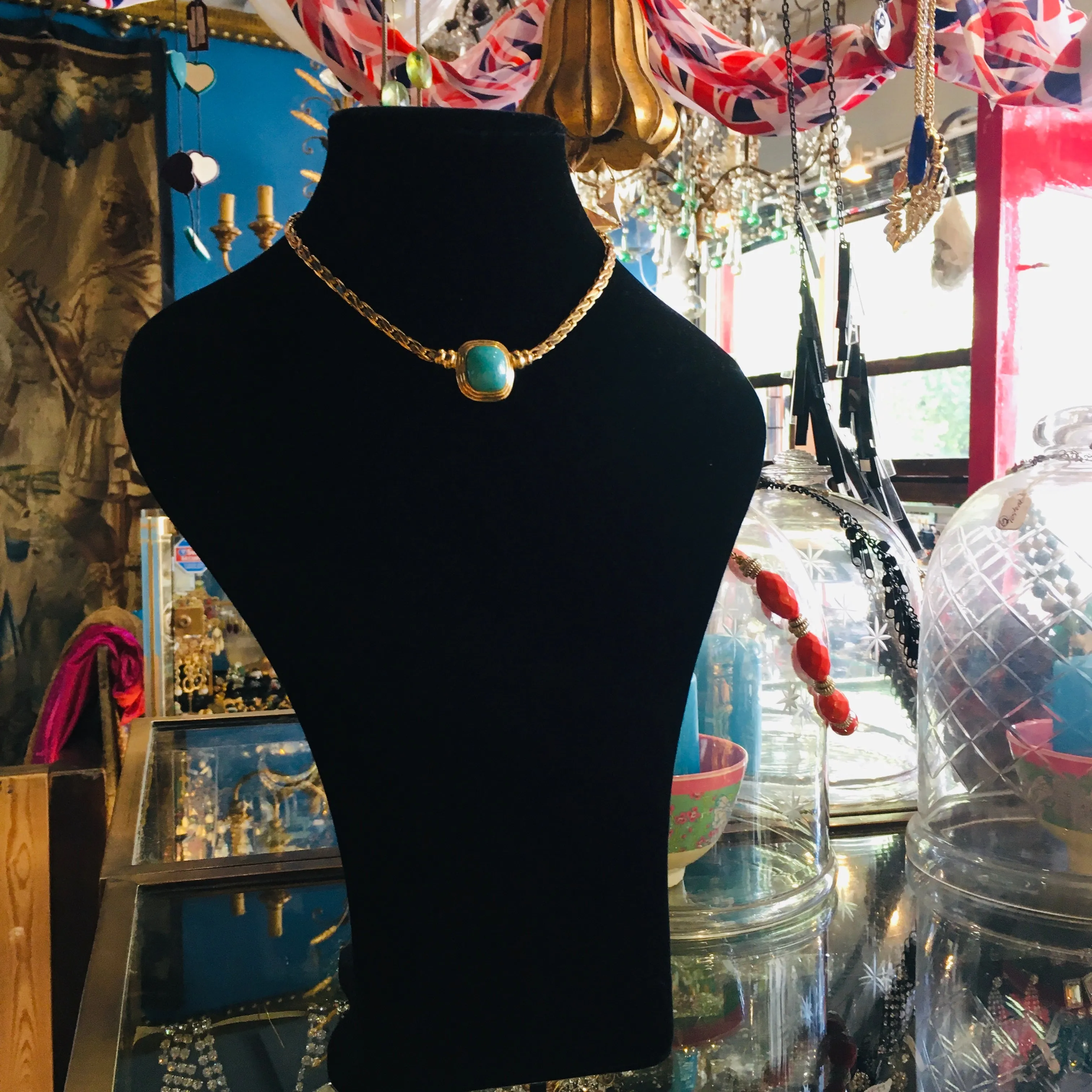 Christian Dior Turquoise Blue Glass and Gold Vintage necklace