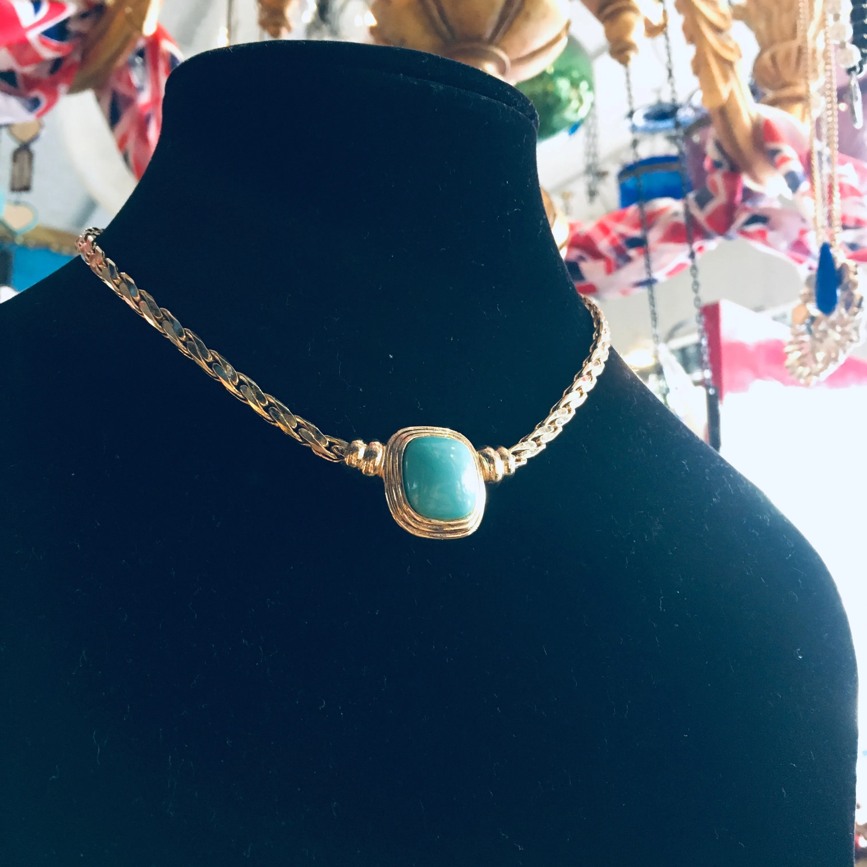 Christian Dior Turquoise Blue Glass and Gold Vintage necklace