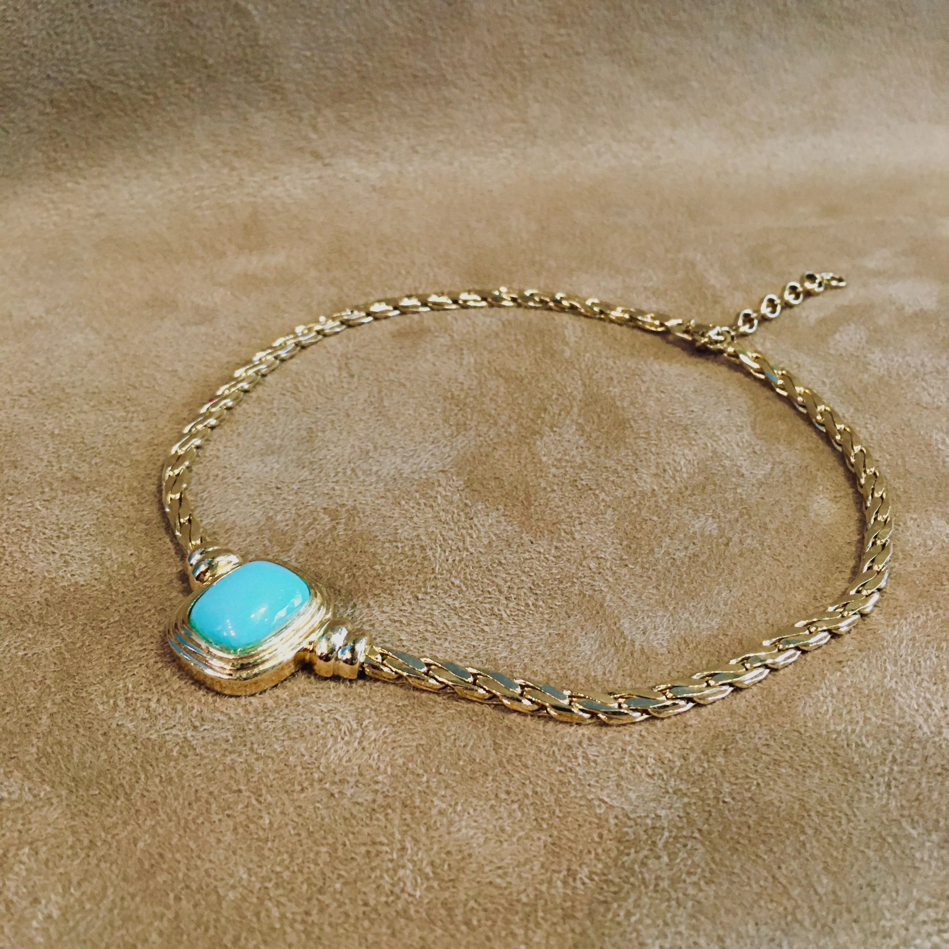 Christian Dior Turquoise Blue Glass and Gold Vintage necklace