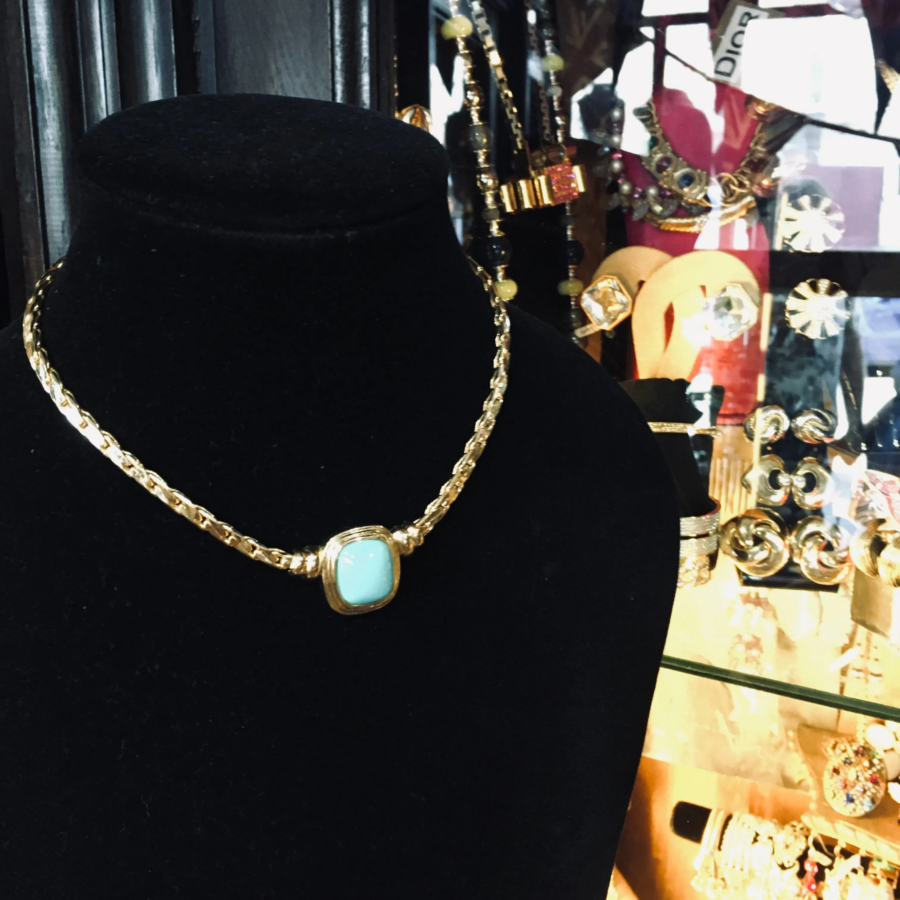 Christian Dior Turquoise Blue Glass and Gold Vintage necklace