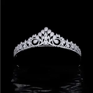 Classic Cubic Zirconia Leaf Wedding Micro-Inlaid Full Zircon Tiara Crown
