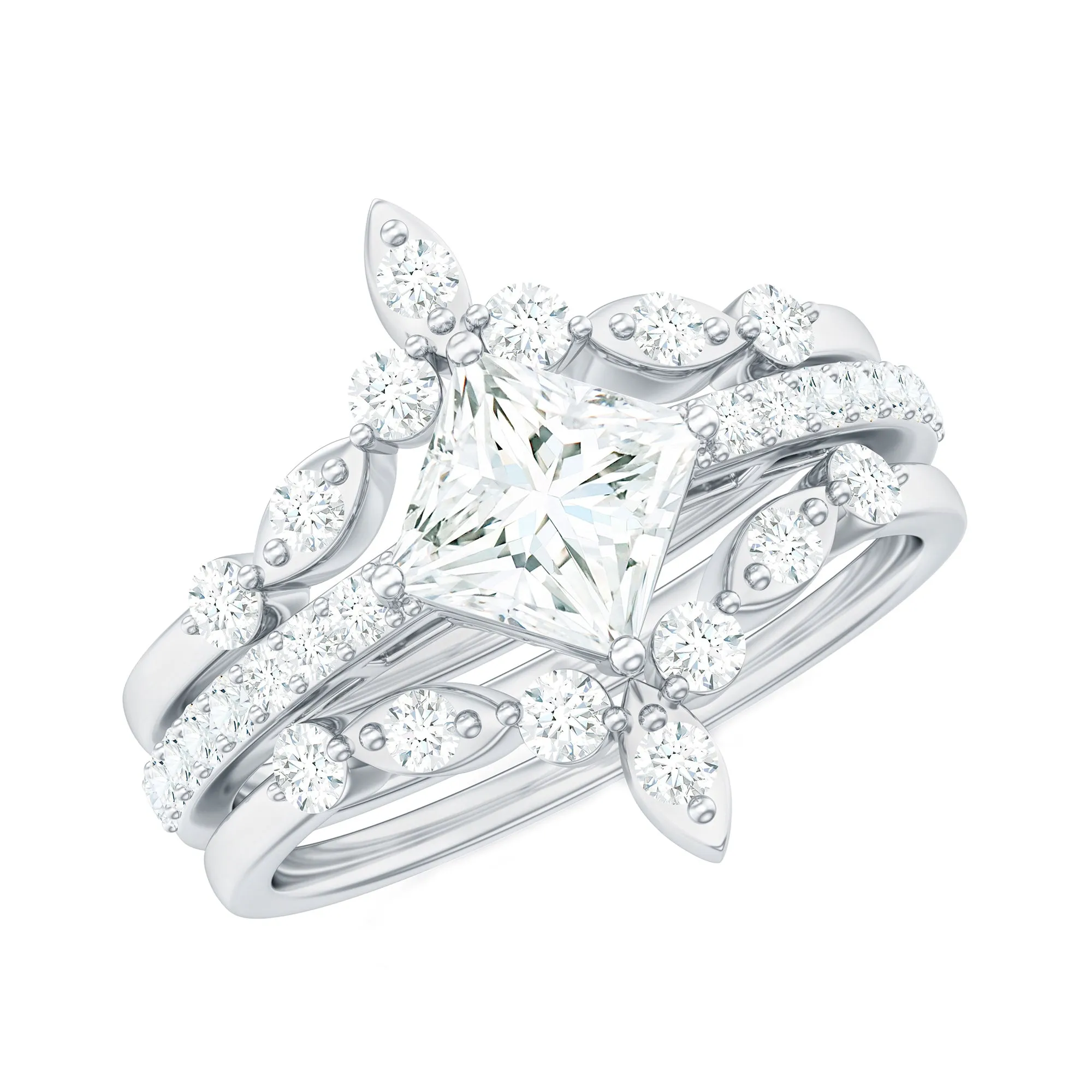 Classic Princess Cut Moissanite Trio Bridal Ring Set