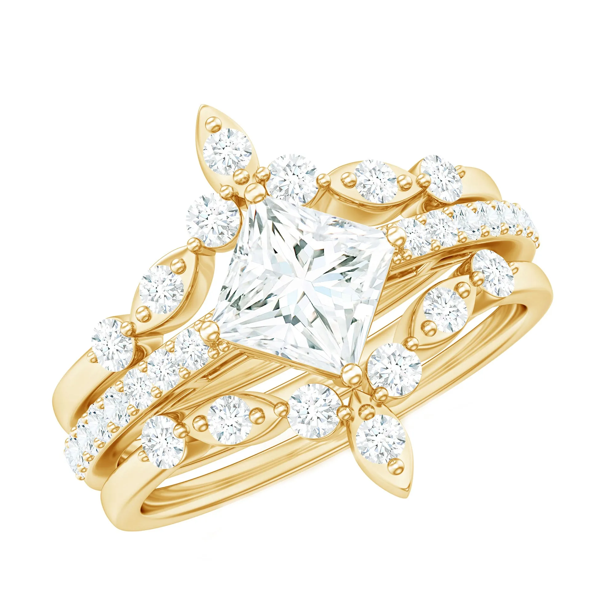 Classic Princess Cut Moissanite Trio Bridal Ring Set