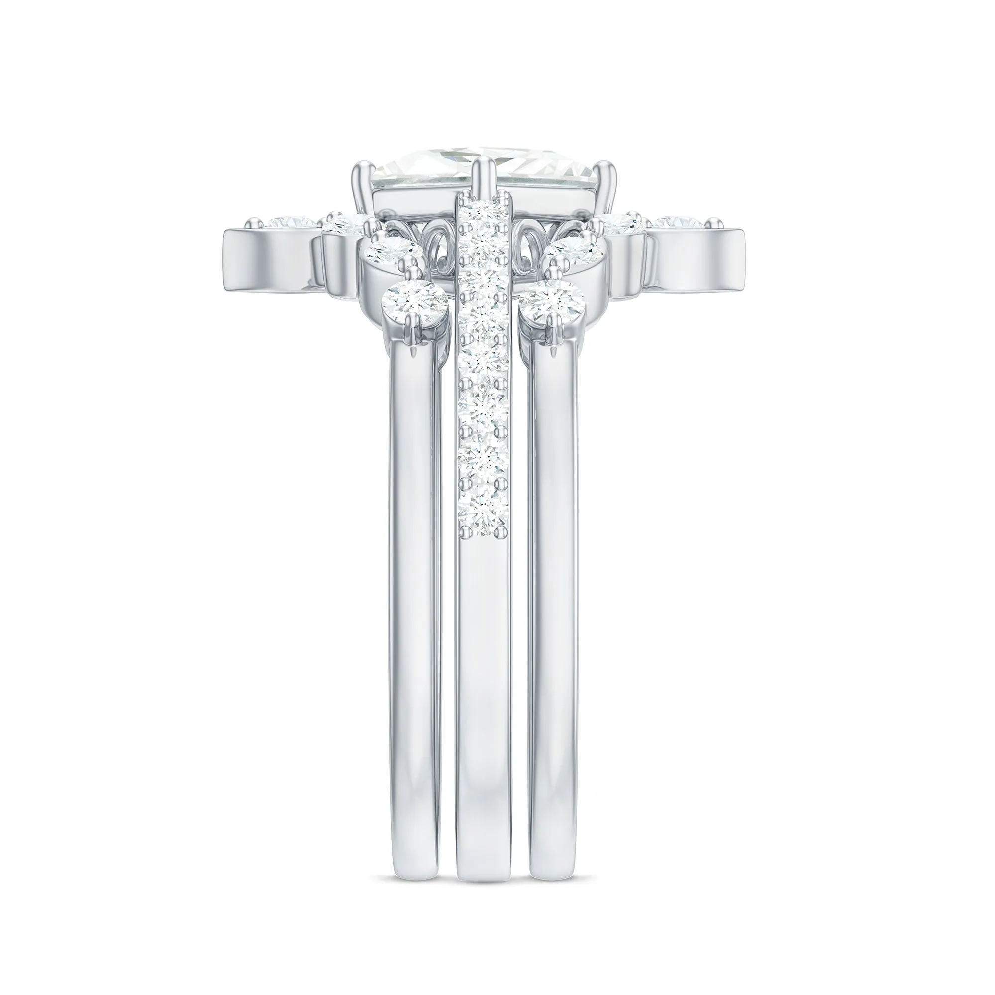 Classic Princess Cut Moissanite Trio Bridal Ring Set