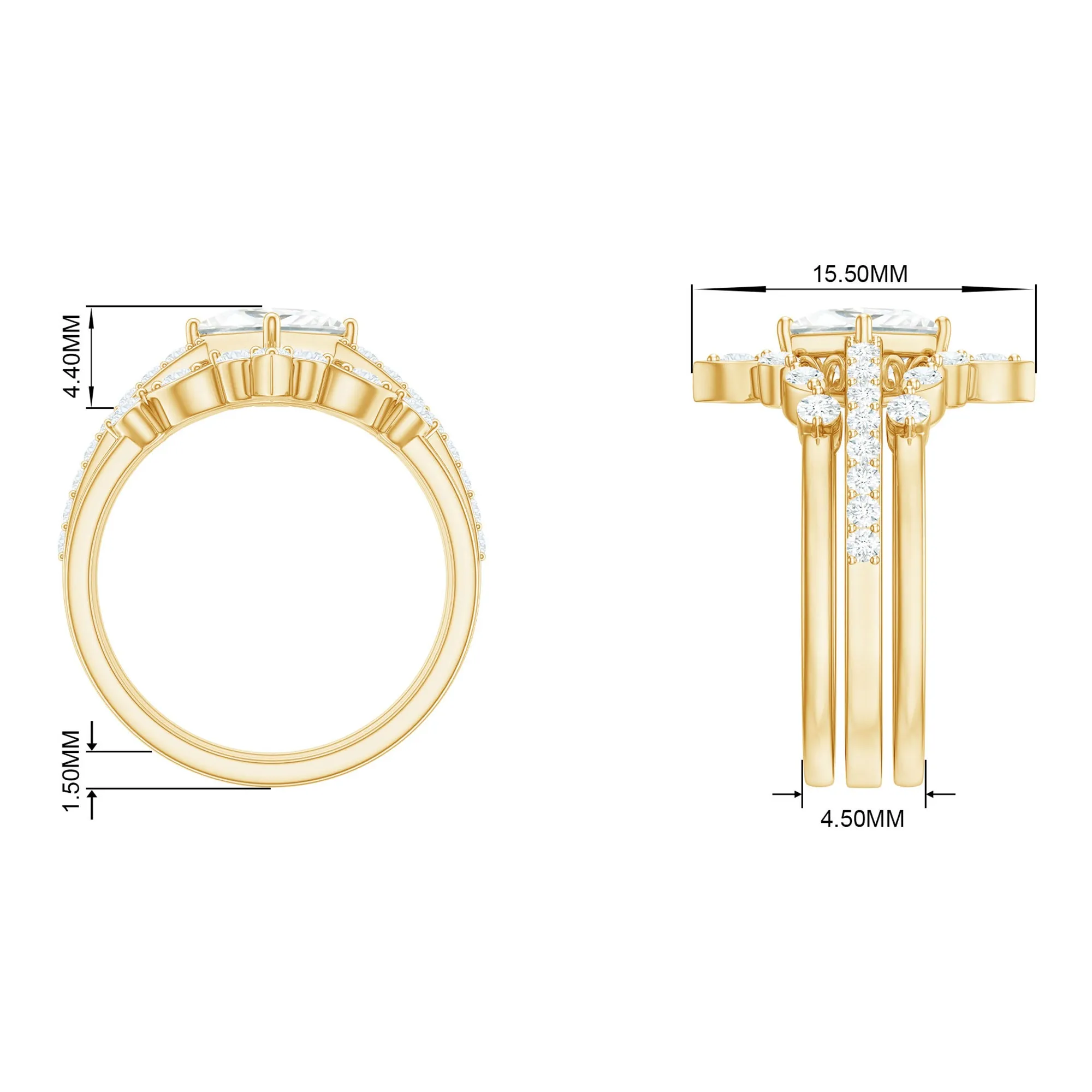 Classic Princess Cut Moissanite Trio Bridal Ring Set