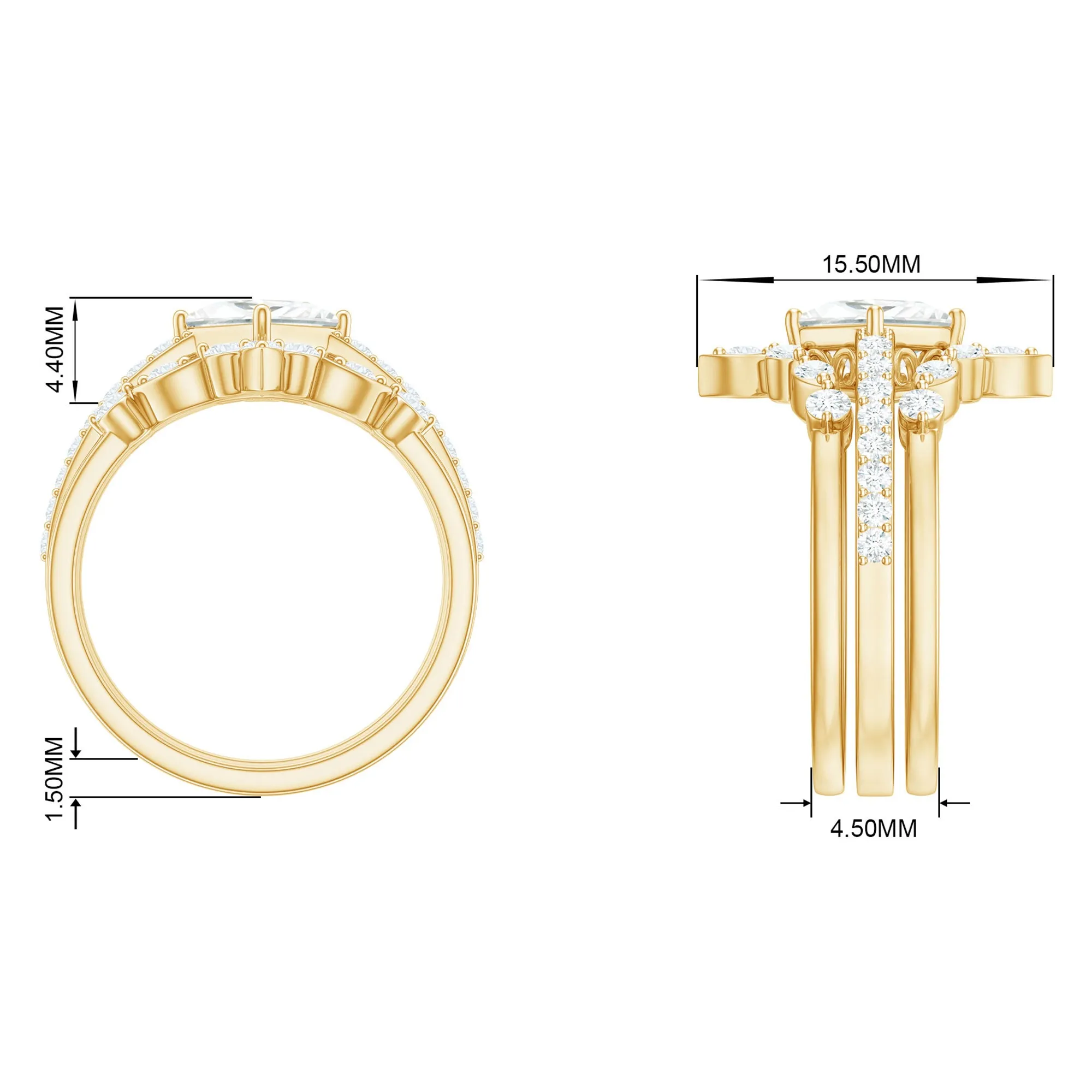 Classic Princess Cut Moissanite Trio Bridal Ring Set