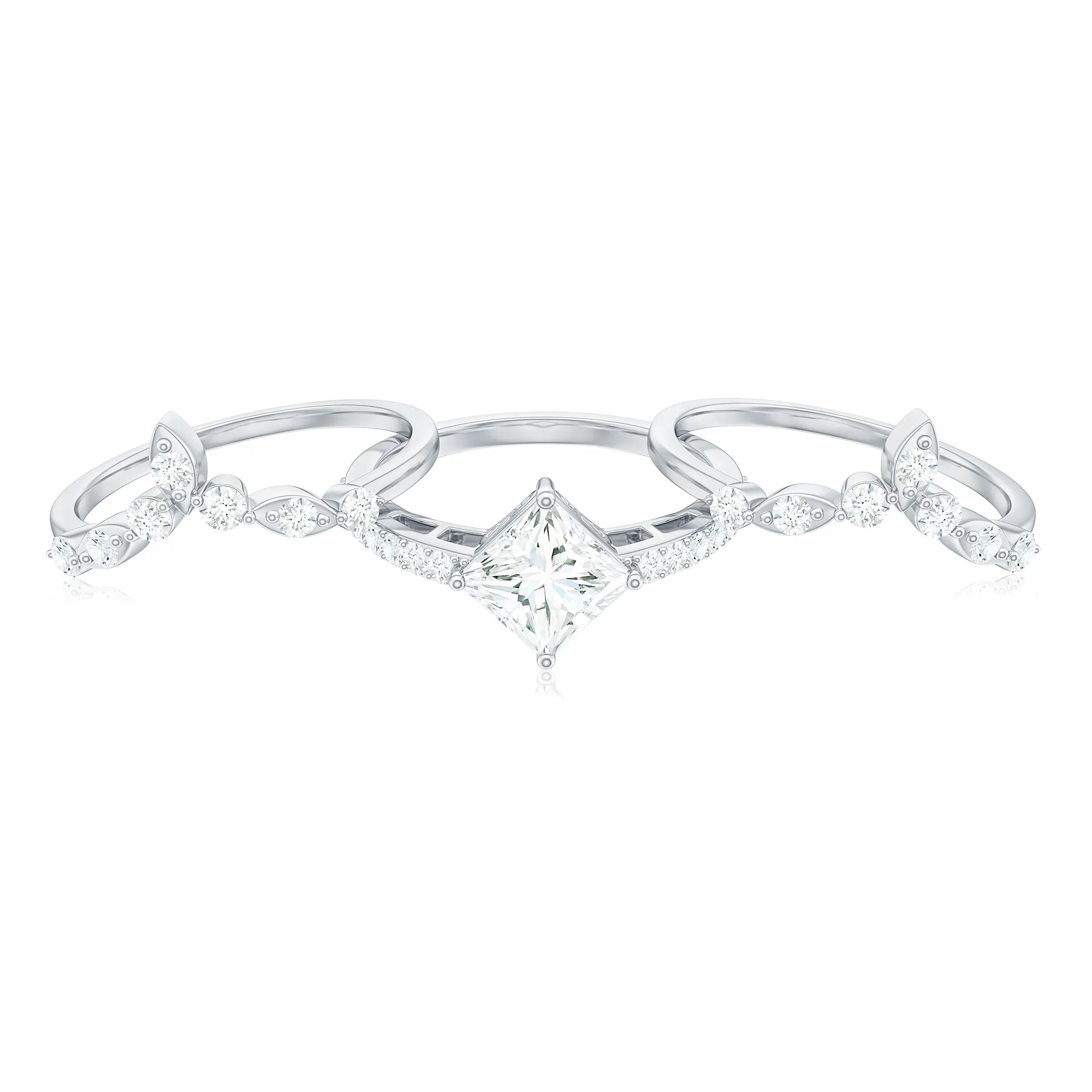 Classic Princess Cut Moissanite Trio Bridal Ring Set
