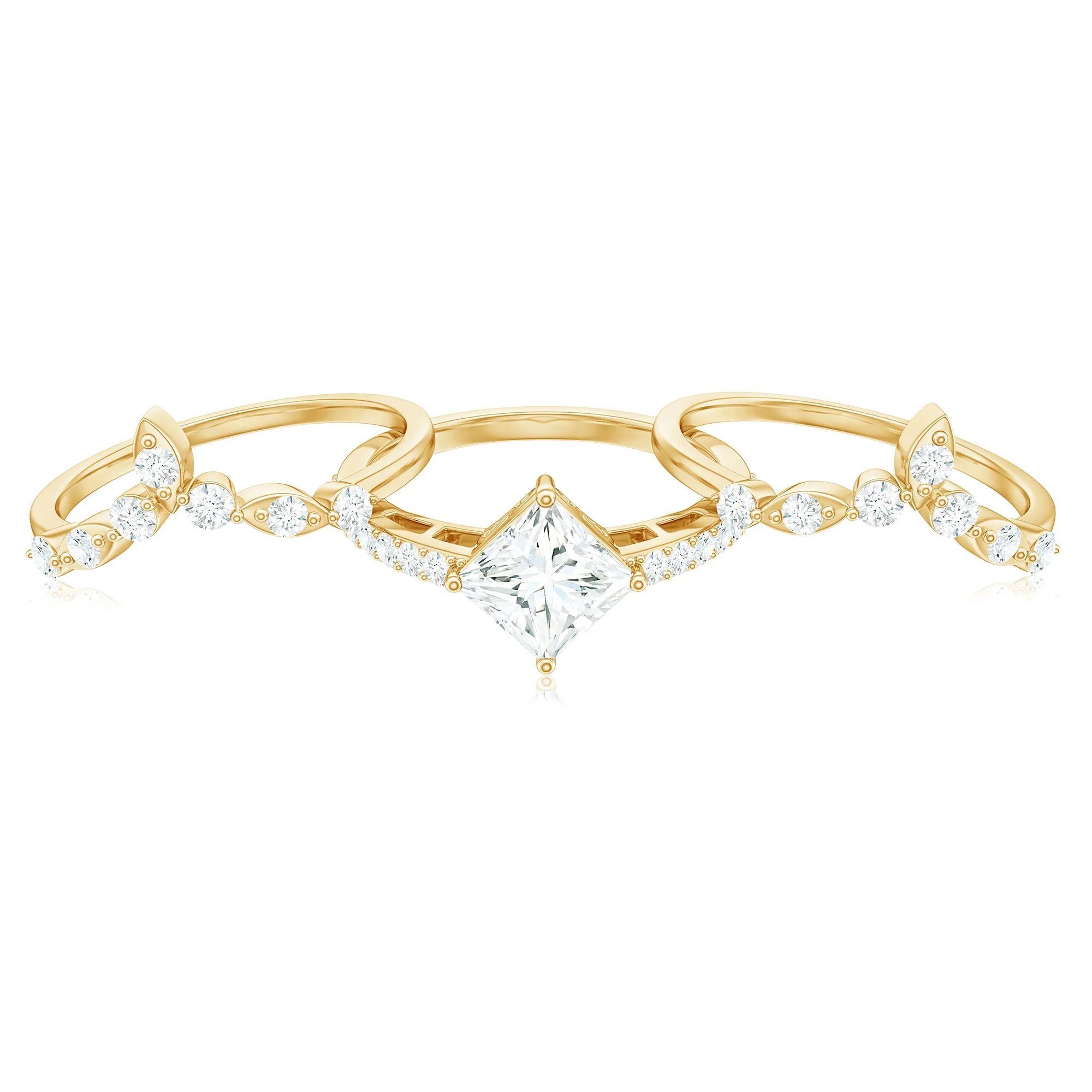 Classic Princess Cut Moissanite Trio Bridal Ring Set