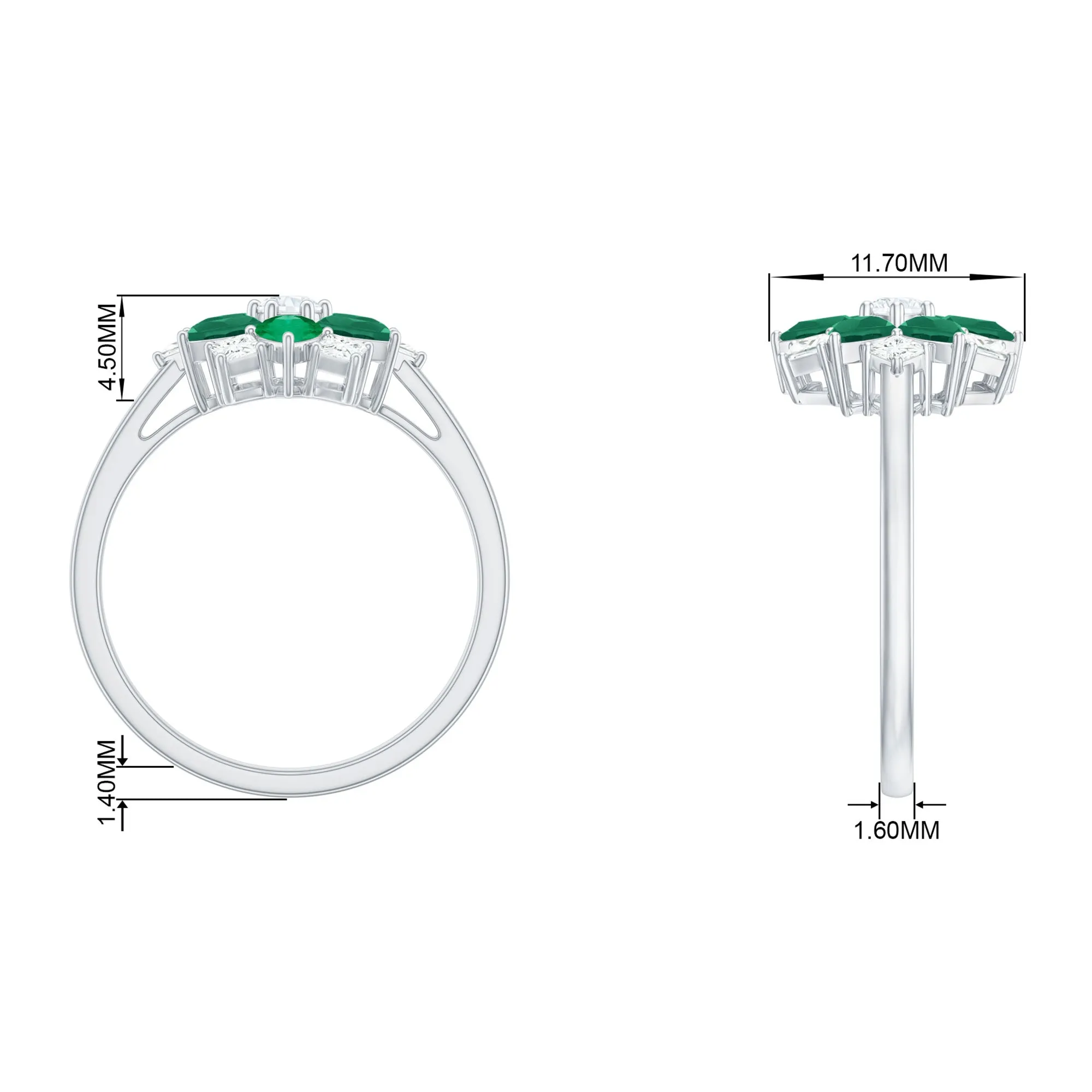 Cocktail Flower Ring with Emerald and Diamond