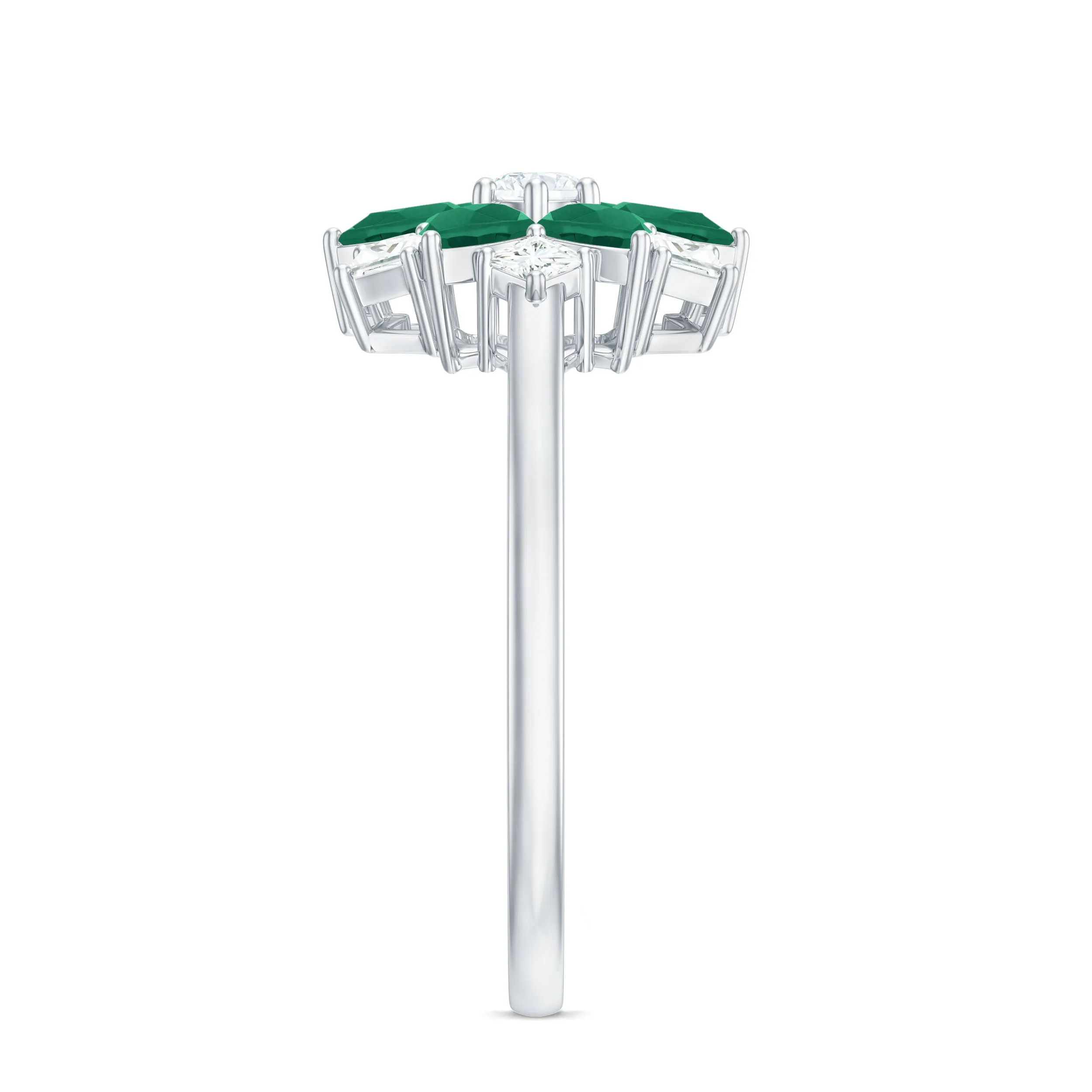 Cocktail Flower Ring with Emerald and Diamond