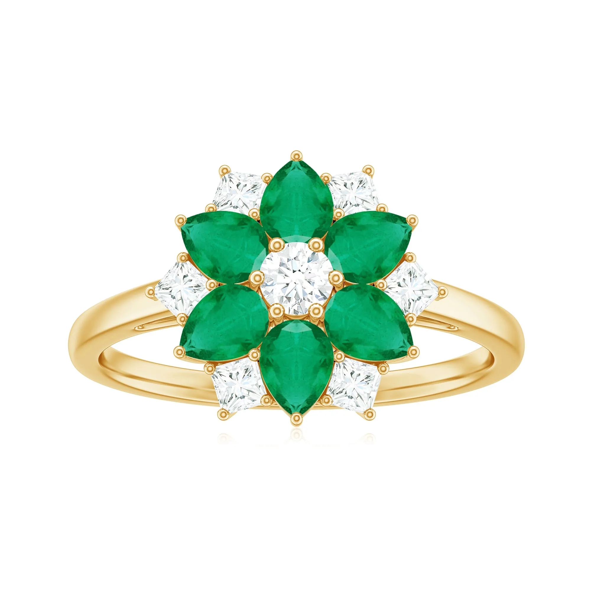 Cocktail Flower Ring with Emerald and Diamond