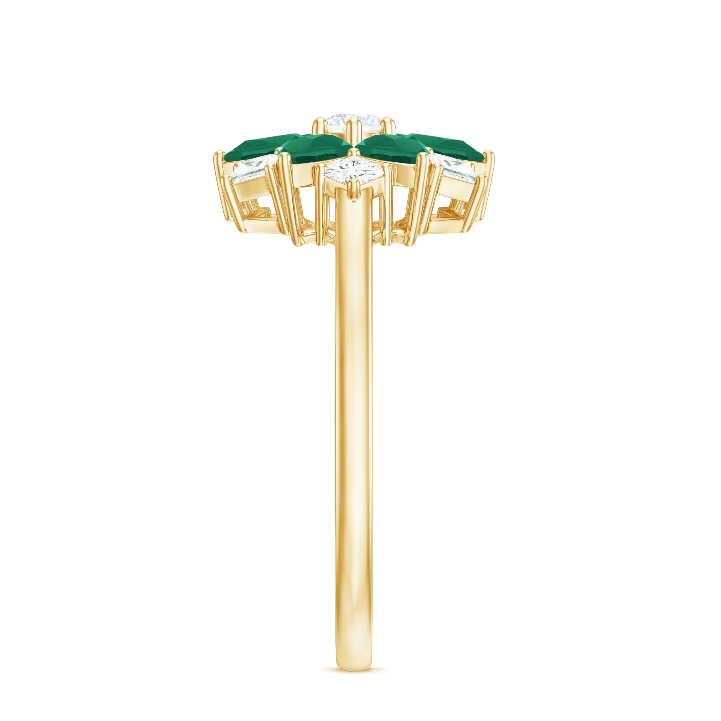 Cocktail Flower Ring with Emerald and Diamond
