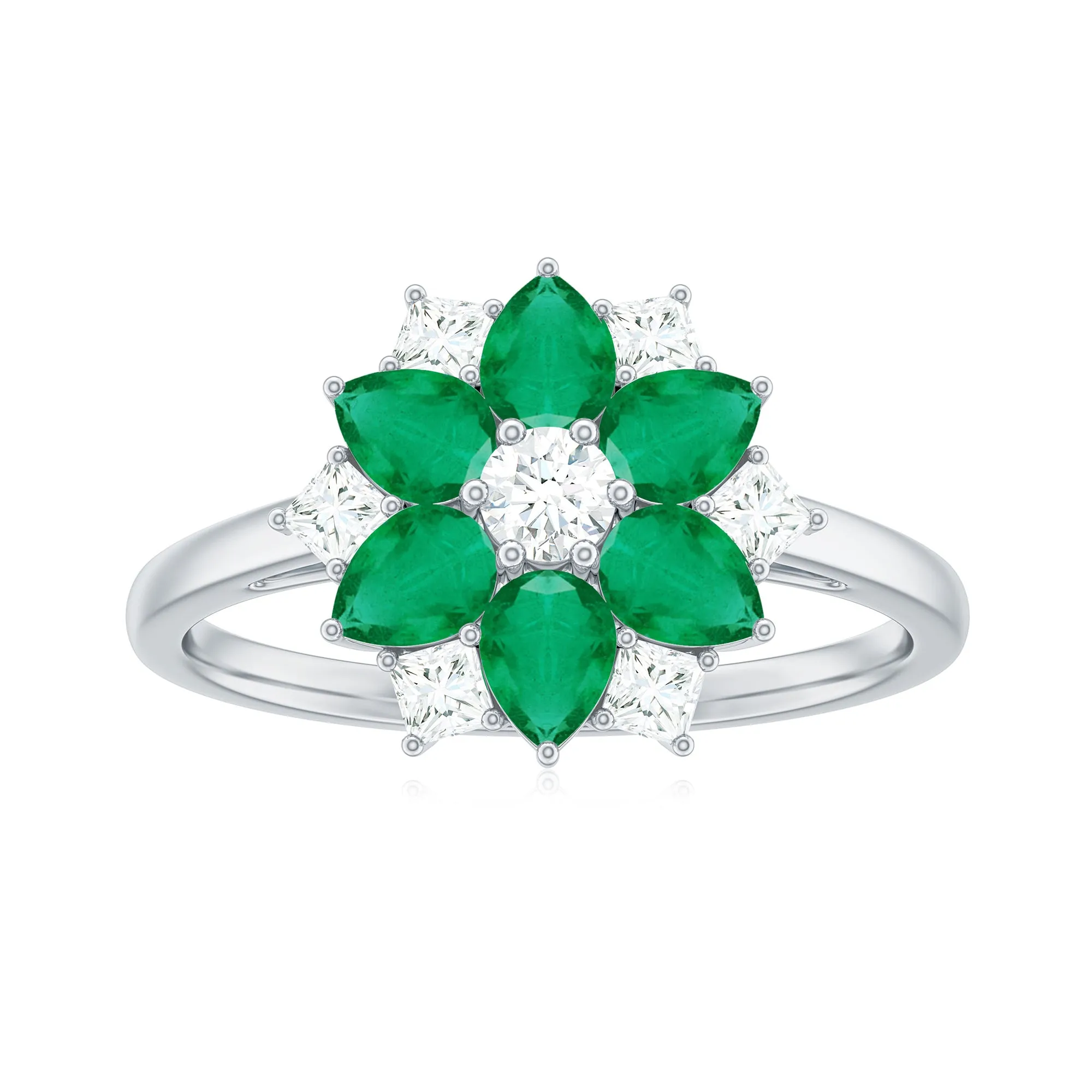 Cocktail Flower Ring with Emerald and Diamond