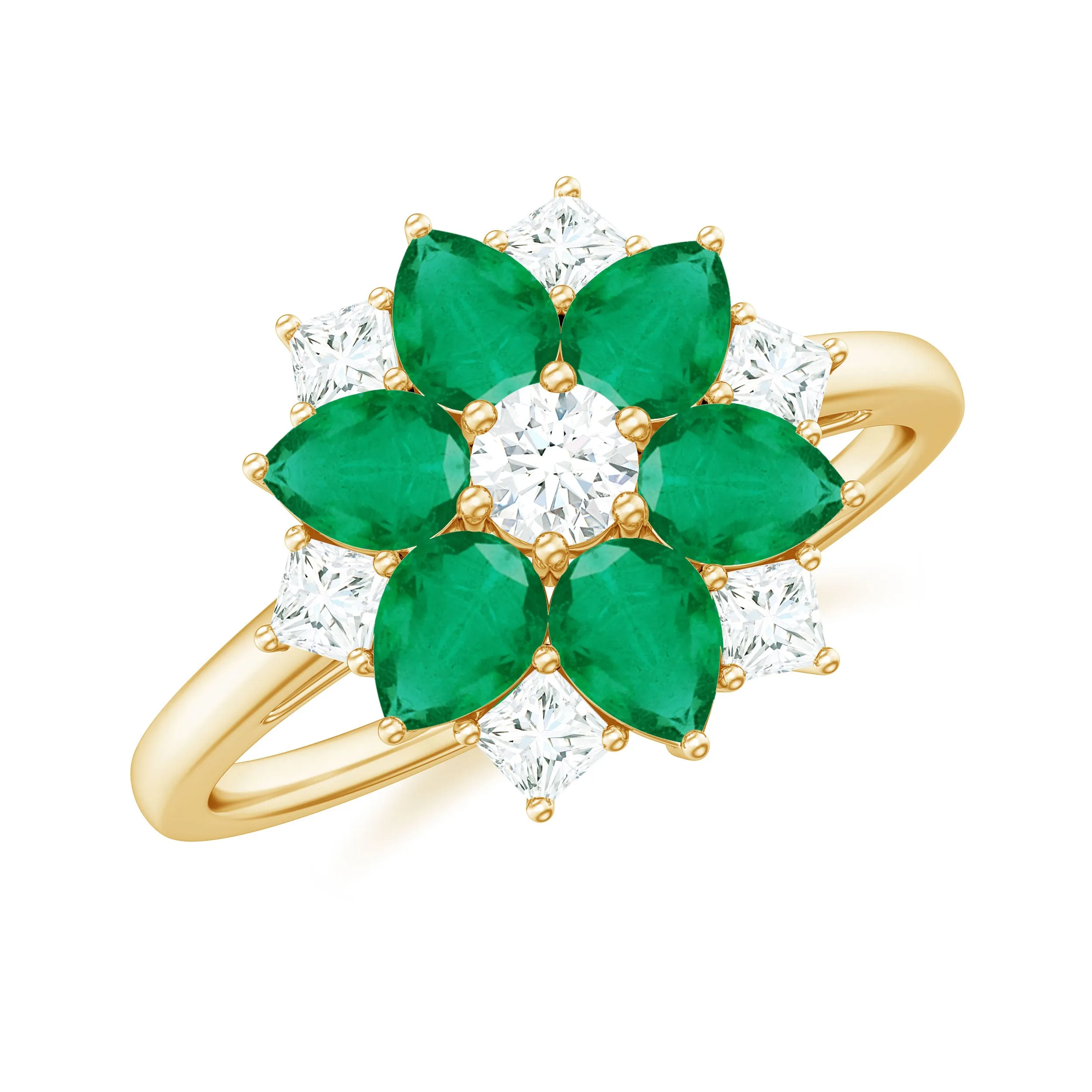 Cocktail Flower Ring with Emerald and Diamond